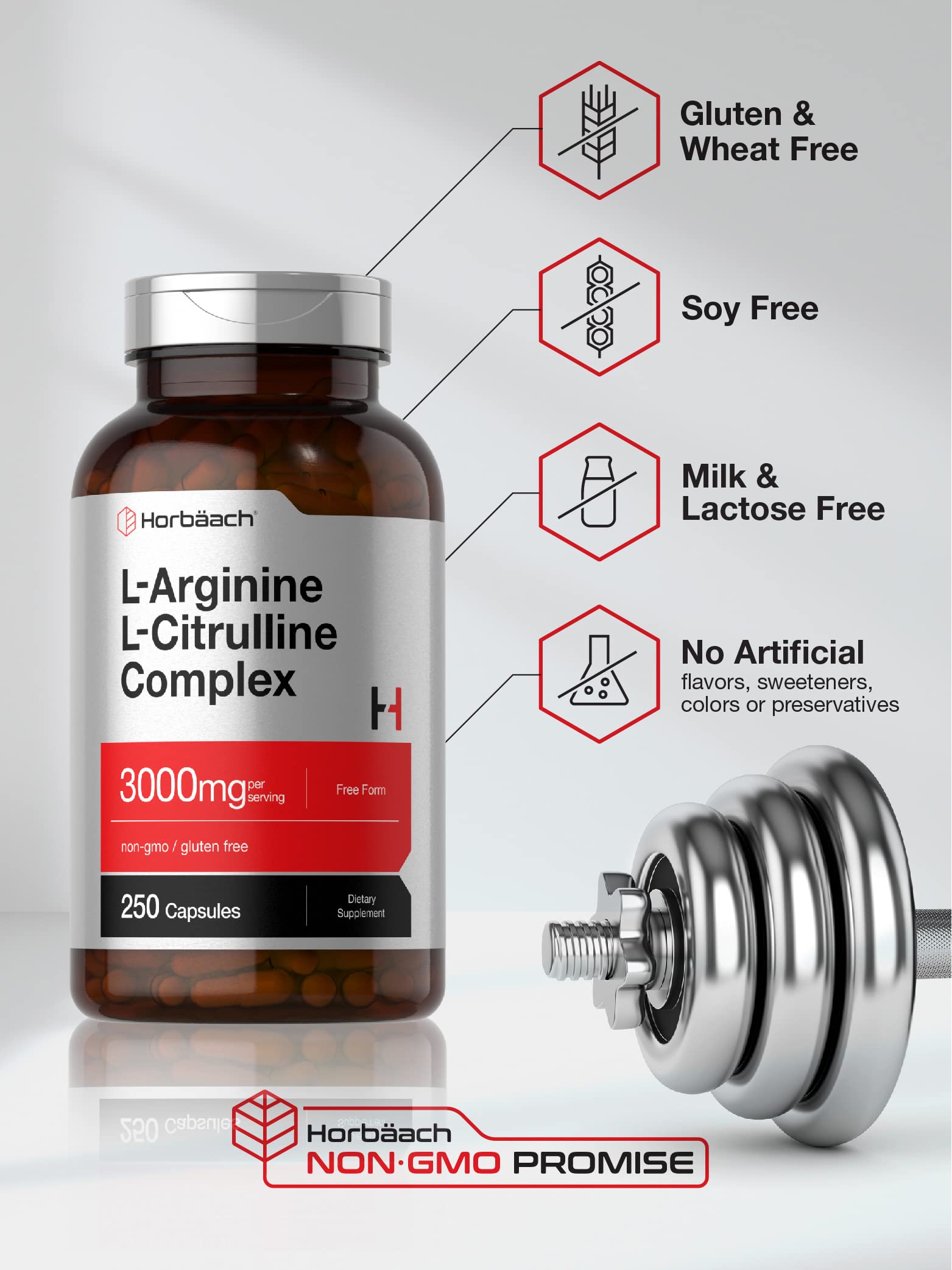 Foto 4 | Suplemento Horbäach L-arginina L-citrulina 3000 Mg 250 Cápsulas - Venta Internacional.
