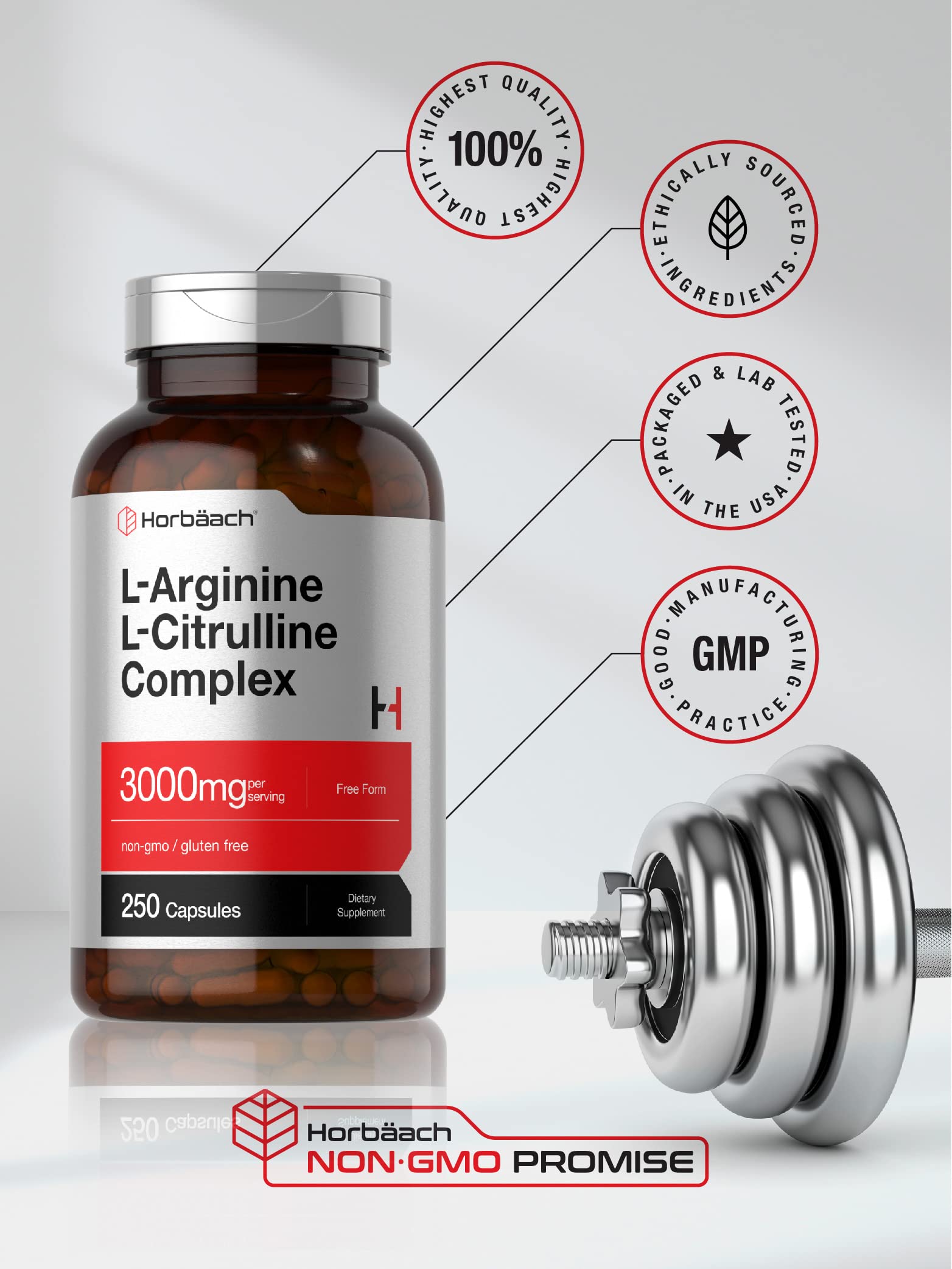 Foto 5 | Suplemento Horbäach L-arginina L-citrulina 3000 Mg 250 Cápsulas - Venta Internacional.