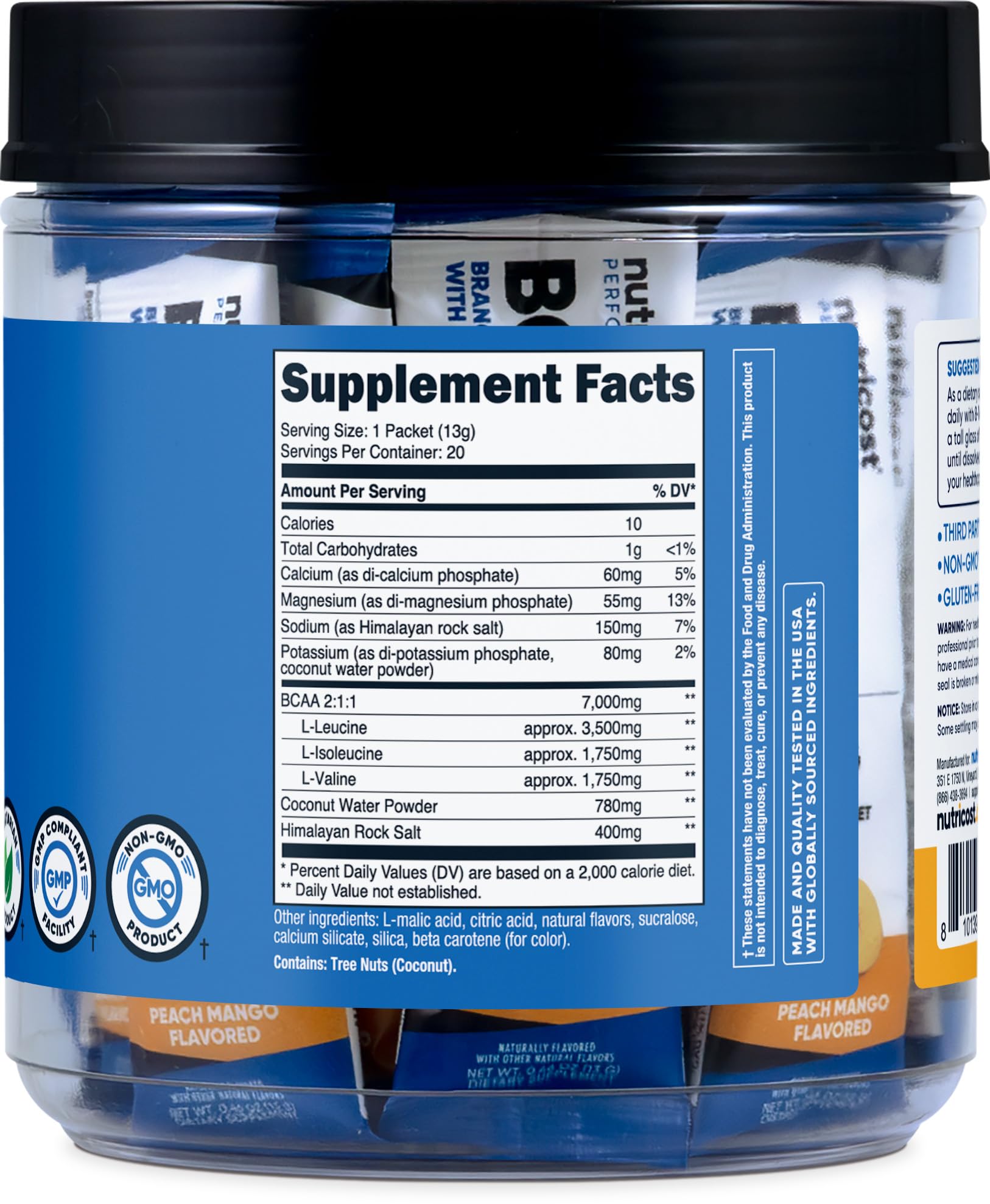 Foto 6 pulgar | Suplemento Nutricost Bcaa+ Hydration Peach Mango, 20 Paquetes - Venta Internacional.