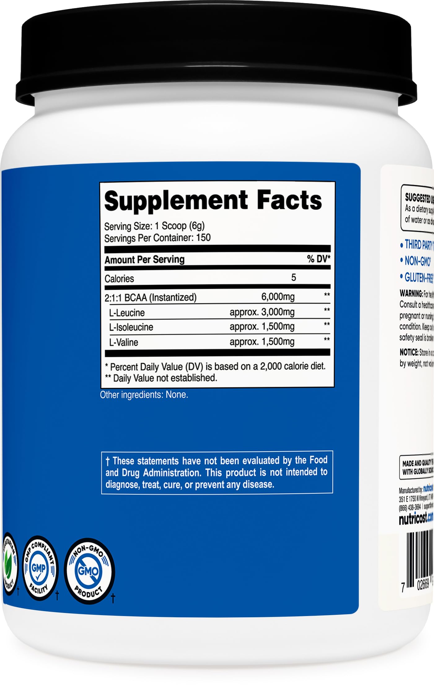 Foto 6 pulgar | Bcaa En Polvo Nutricost 2:1:1 150 Porciones Sin Sabor - Venta Internacional.