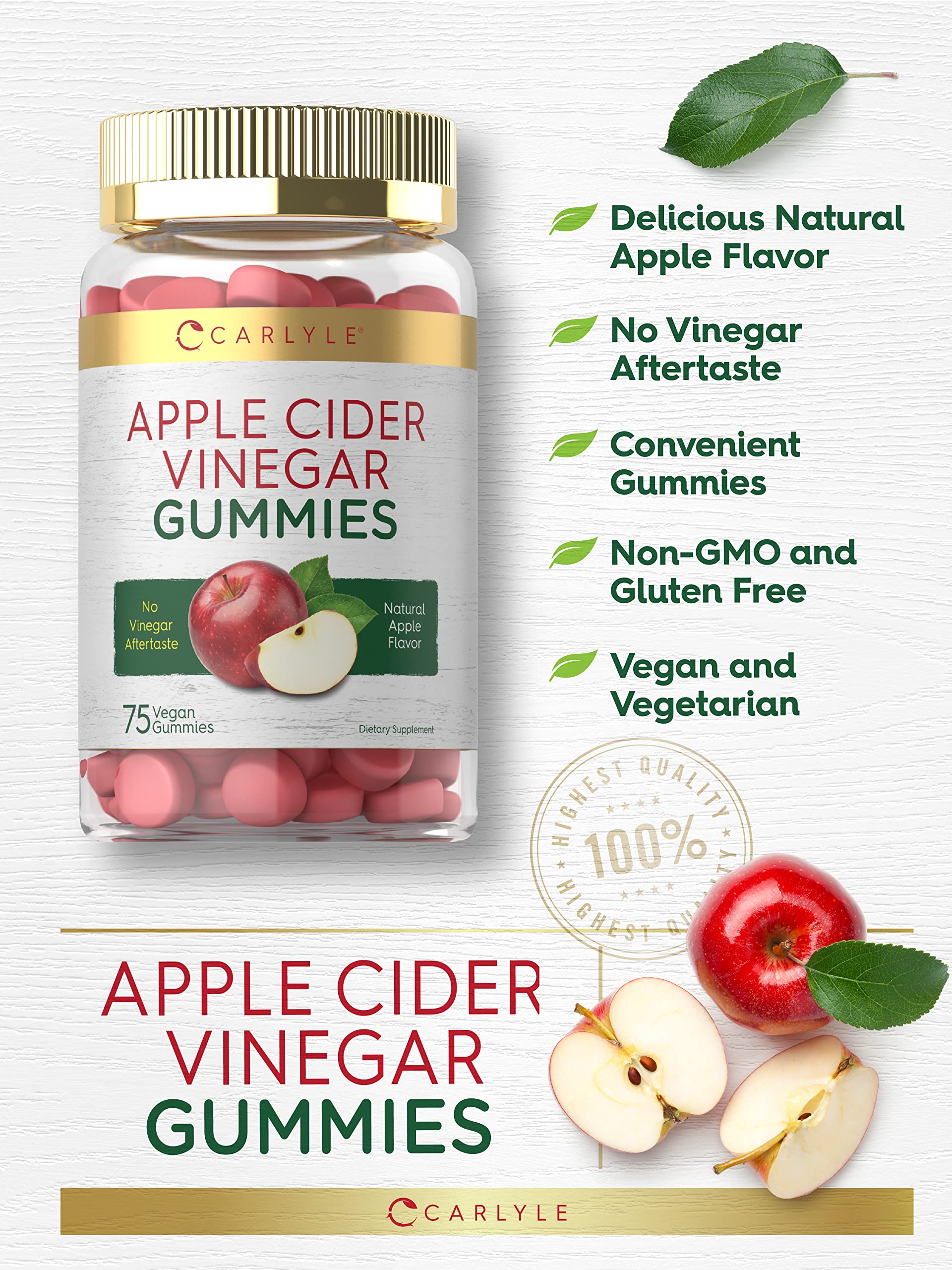 Foto 4 pulgar | Gomitas Veganas De Vinagre De Sidra De Manzana Supplement Carlyle, 75 Unidades - Venta Internacional.