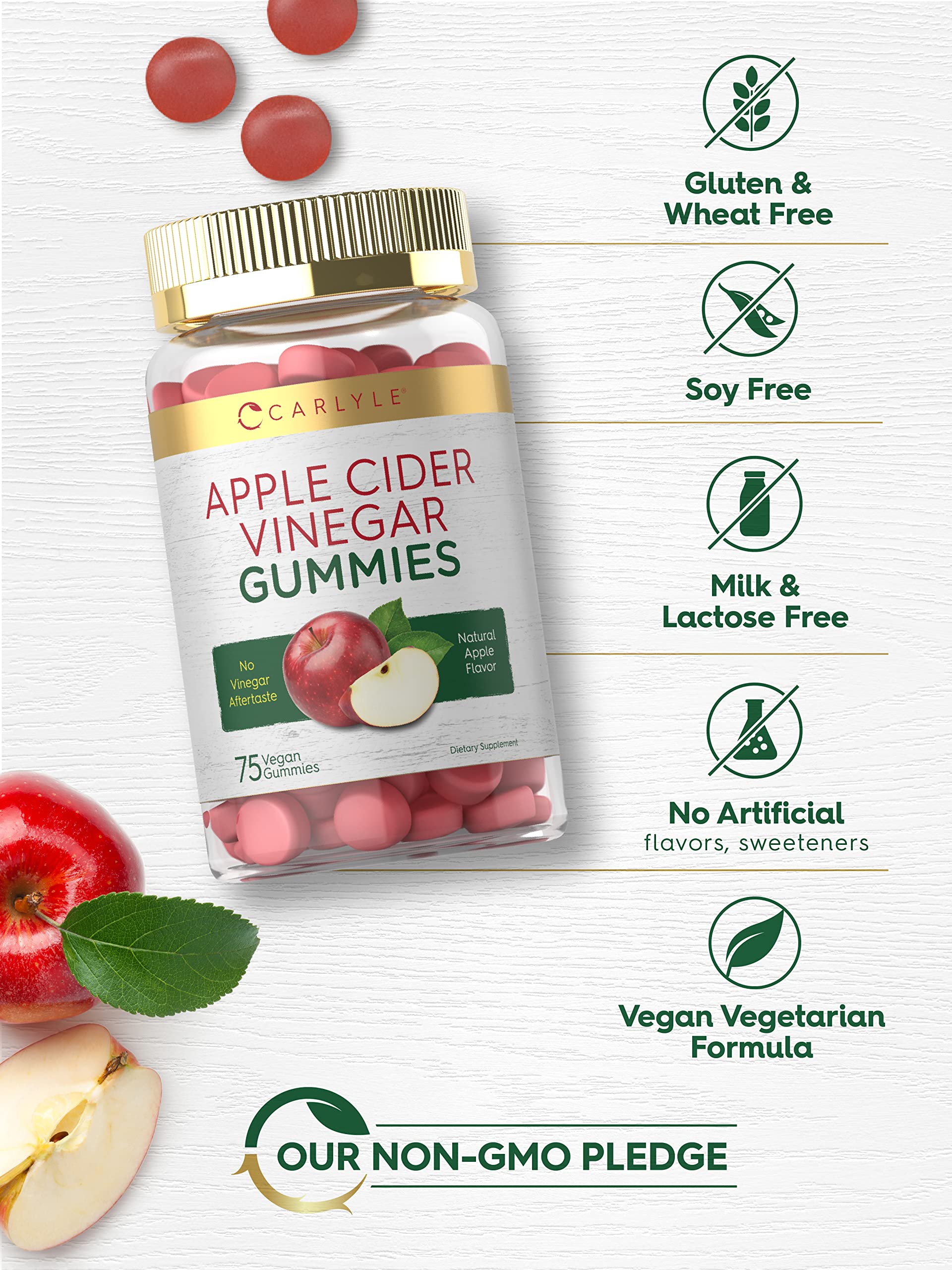 Foto 5 pulgar | Gomitas Veganas De Vinagre De Sidra De Manzana Supplement Carlyle, 75 Unidades - Venta Internacional.