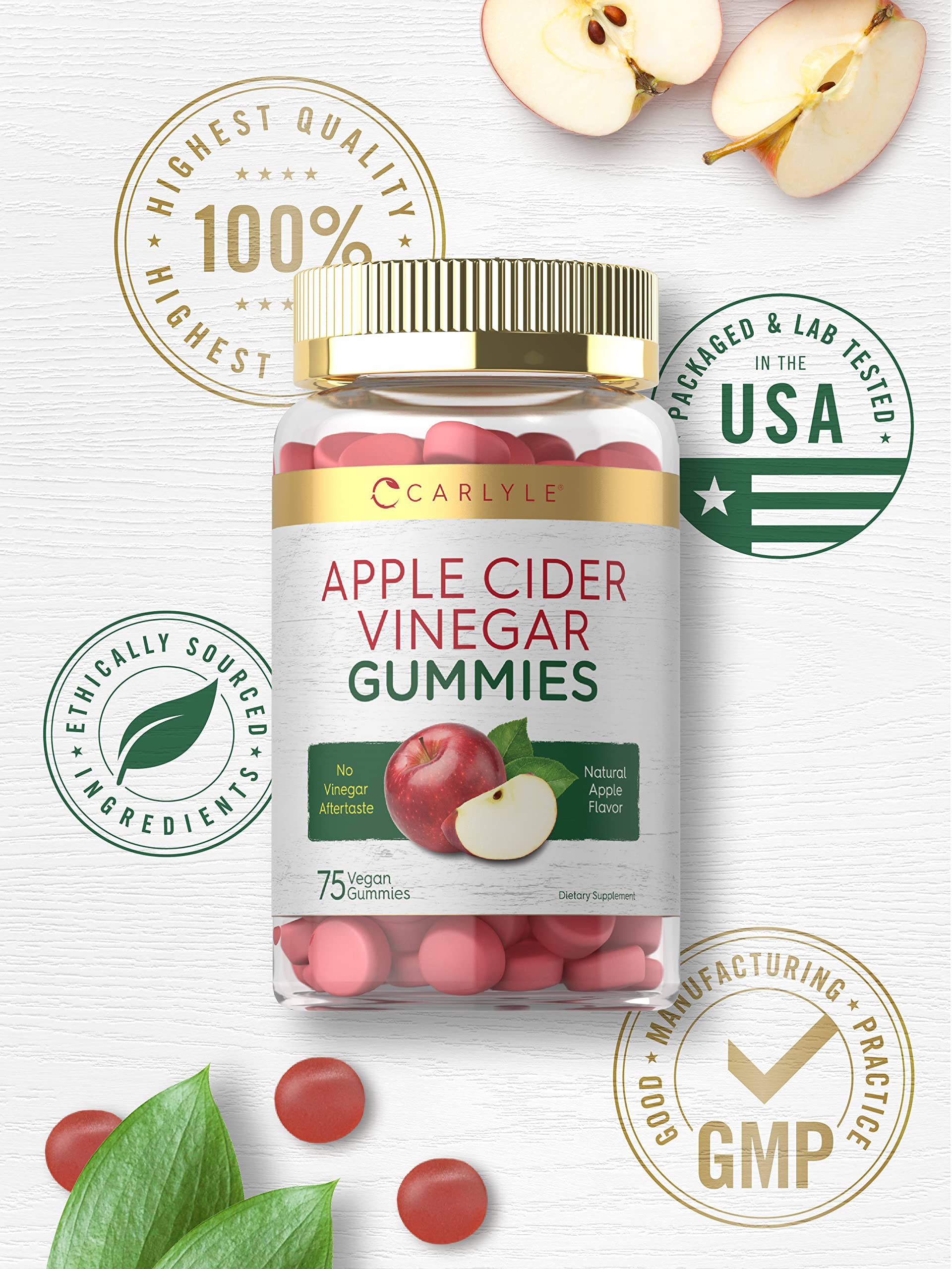 Foto 6 pulgar | Gomitas Veganas De Vinagre De Sidra De Manzana Supplement Carlyle, 75 Unidades - Venta Internacional.