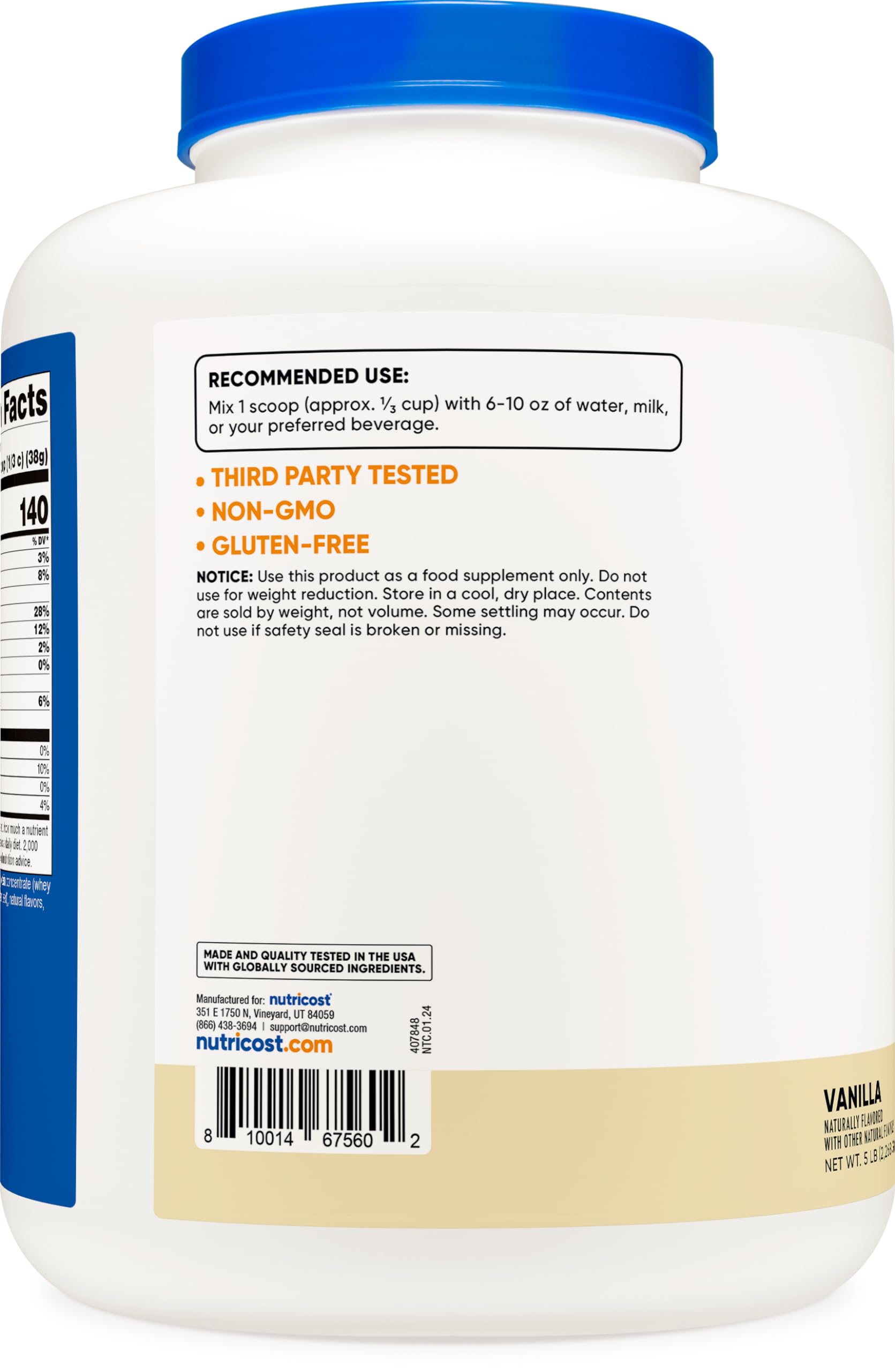 Foto 4 | Concentrado De Proteína De Suero Nutricost, Alimentado Con Pasto, 2,27 Kg, Vainilla - Venta Internacional.