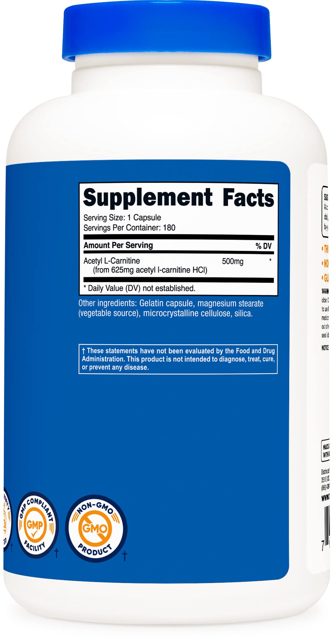 Foto 5 pulgar | Suplemento Nutricost Acetil L-carnitina 500 Mg 180 Cápsulas - Venta Internacional.
