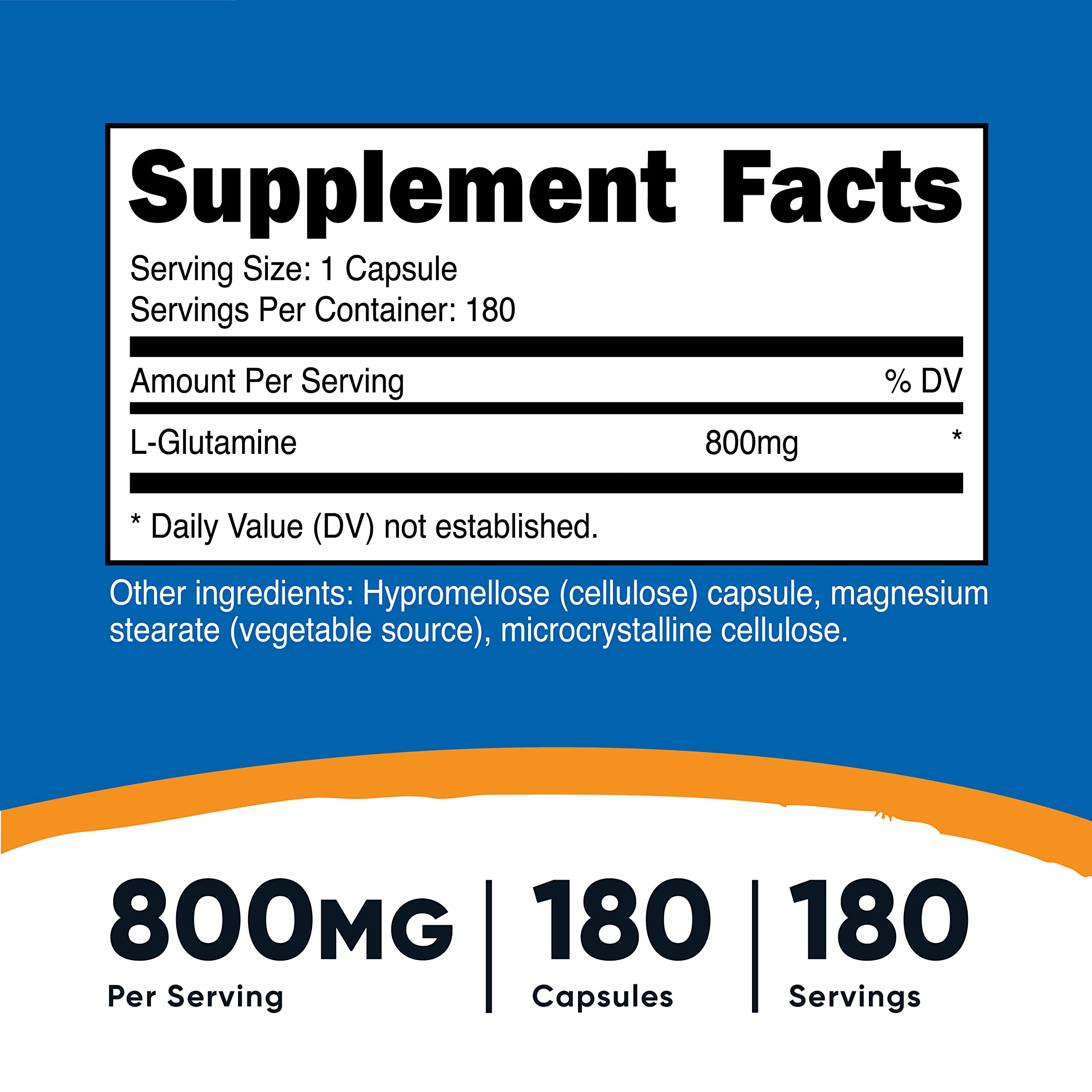 Foto 3 pulgar | Suplemento Nutricost L-glutamina 800 Mg 180 Cápsulas - Venta Internacional.