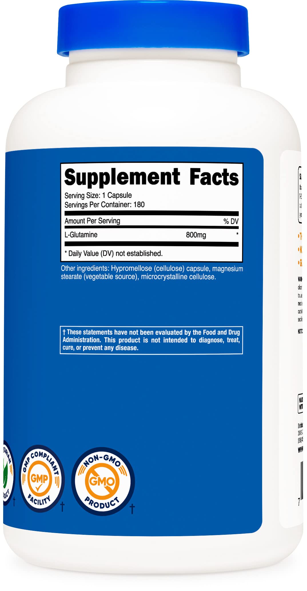 Foto 5 pulgar | Suplemento Nutricost L-glutamina 800 Mg 180 Cápsulas - Venta Internacional.