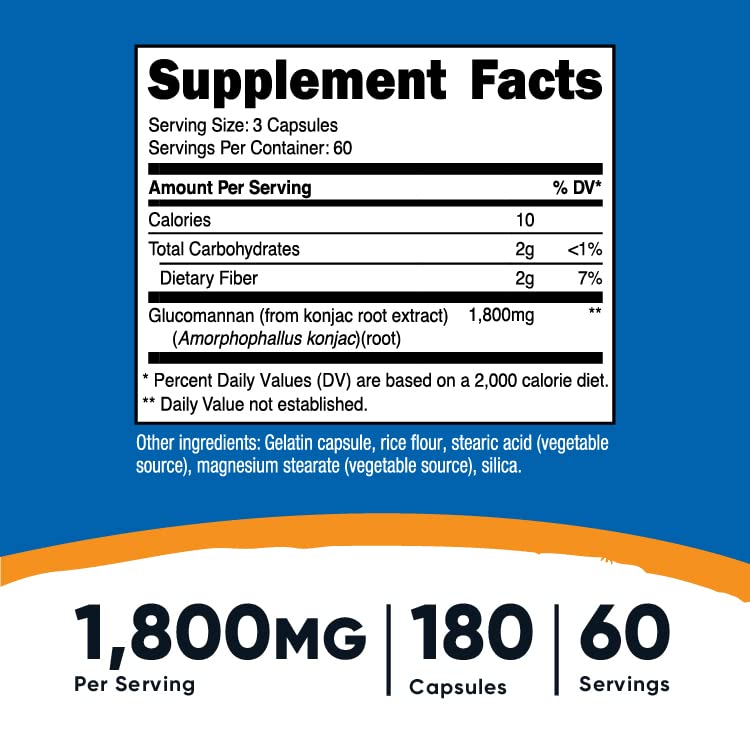 Foto 3 pulgar | Suplemento Nutricost Glucomanano 1800 Mg 180 Cápsulas - Venta Internacional.