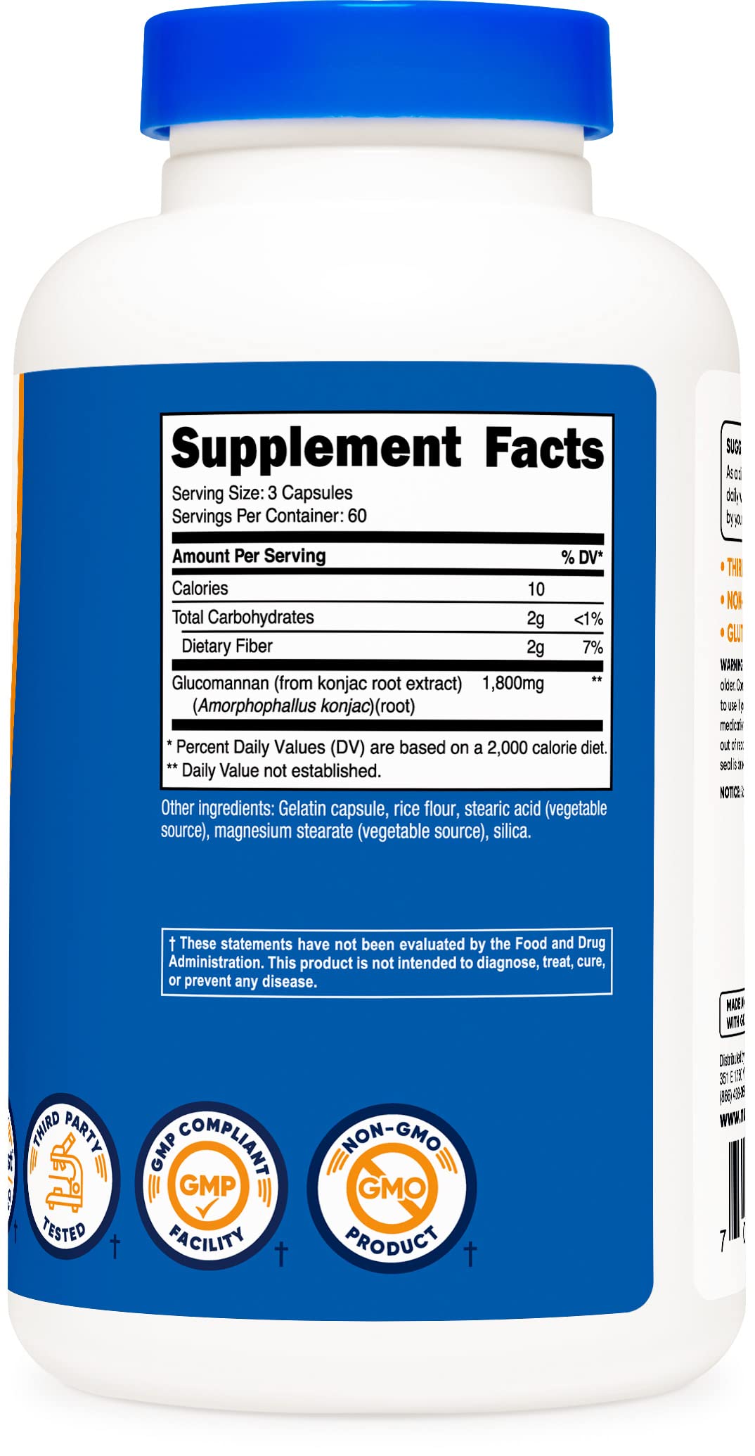 Foto 5 pulgar | Suplemento Nutricost Glucomanano 1800 Mg 180 Cápsulas - Venta Internacional.