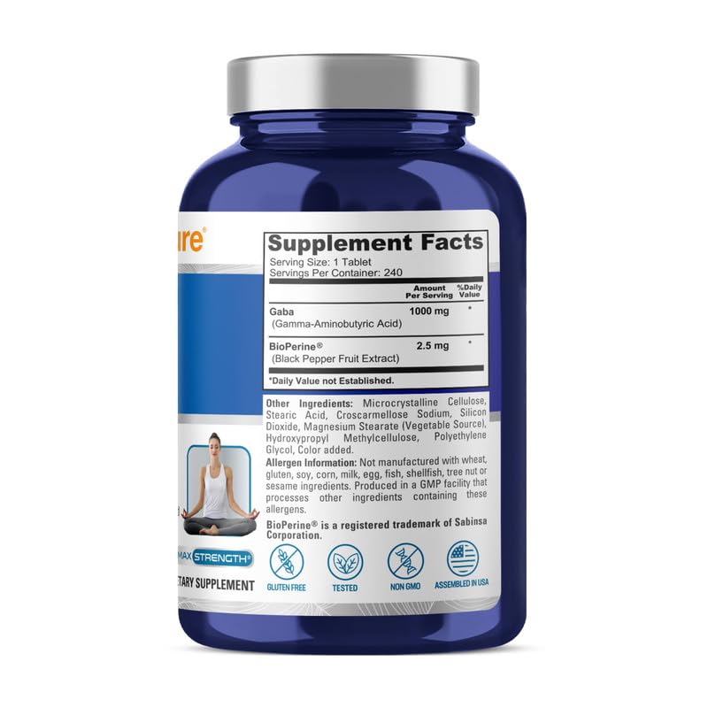Foto 3 pulgar | Suplemento Nusapure Gaba 1000 Mg 240 Tabletas Con Bioperina - Venta Internacional.