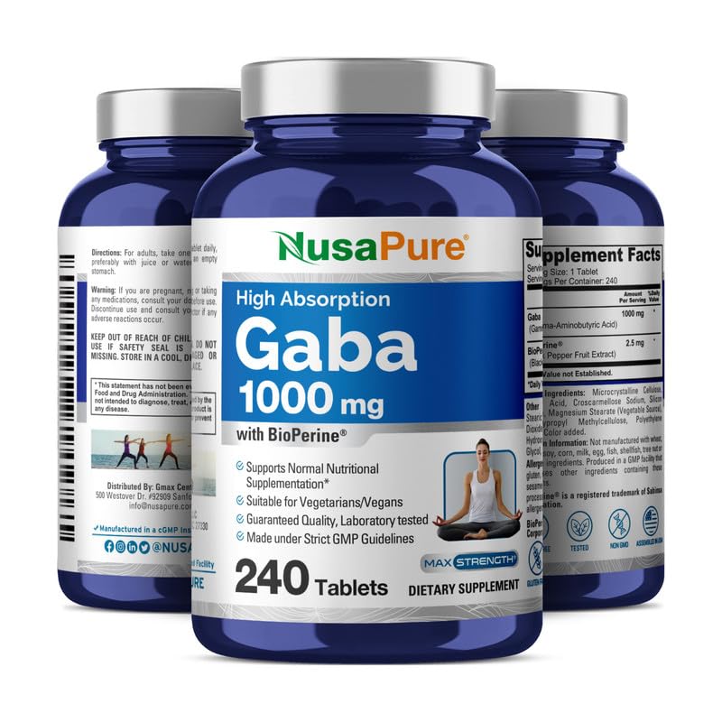 Foto 5 pulgar | Suplemento Nusapure Gaba 1000 Mg 240 Tabletas Con Bioperina - Venta Internacional.