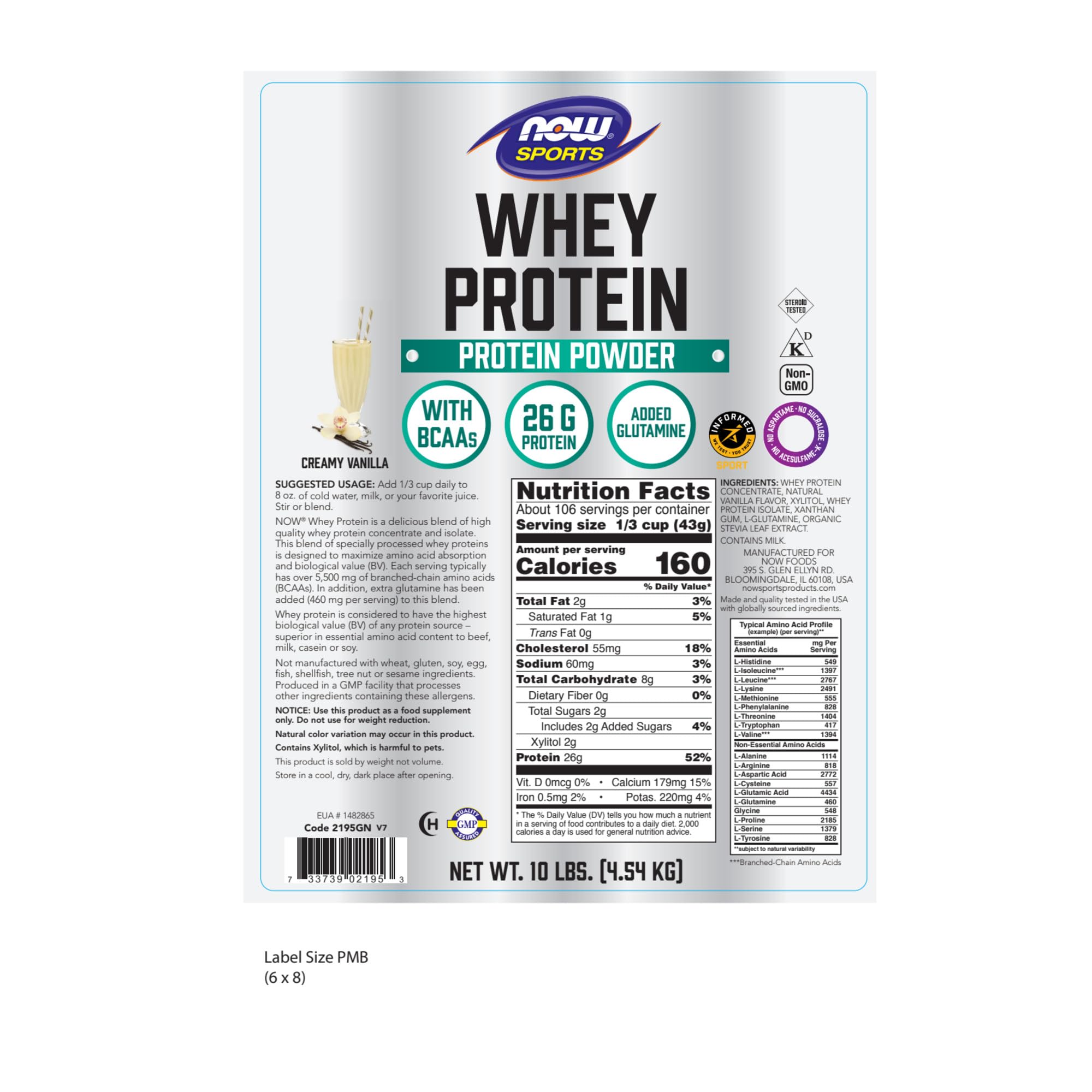 Foto 3 pulgar | Whey Protein Now Foods Sports Nutrition, Vainilla Cremosa, 4,54 Kg - Venta Internacional.