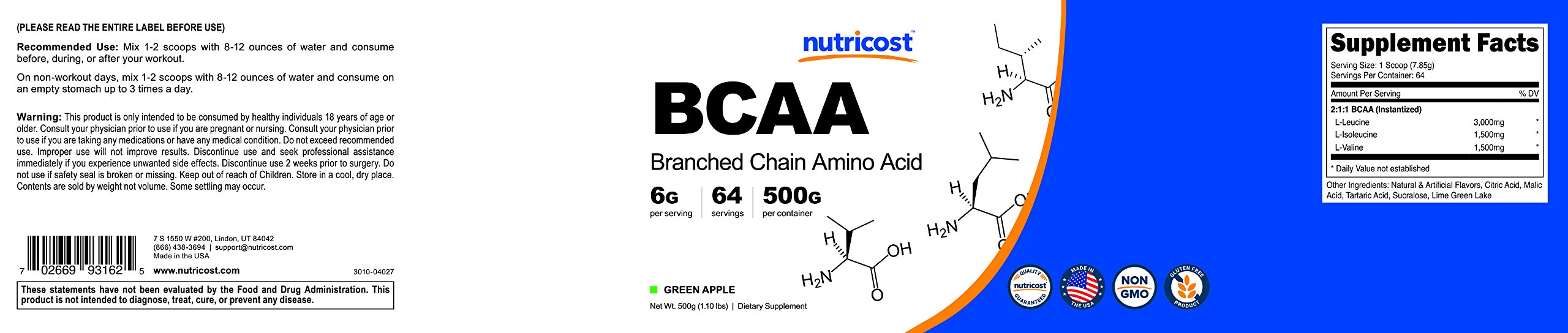 Foto 7 pulgar | Suplemento Nutricost Bcaa En Polvo 2:1:1 De Manzana Verde 360 G - Venta Internacional.