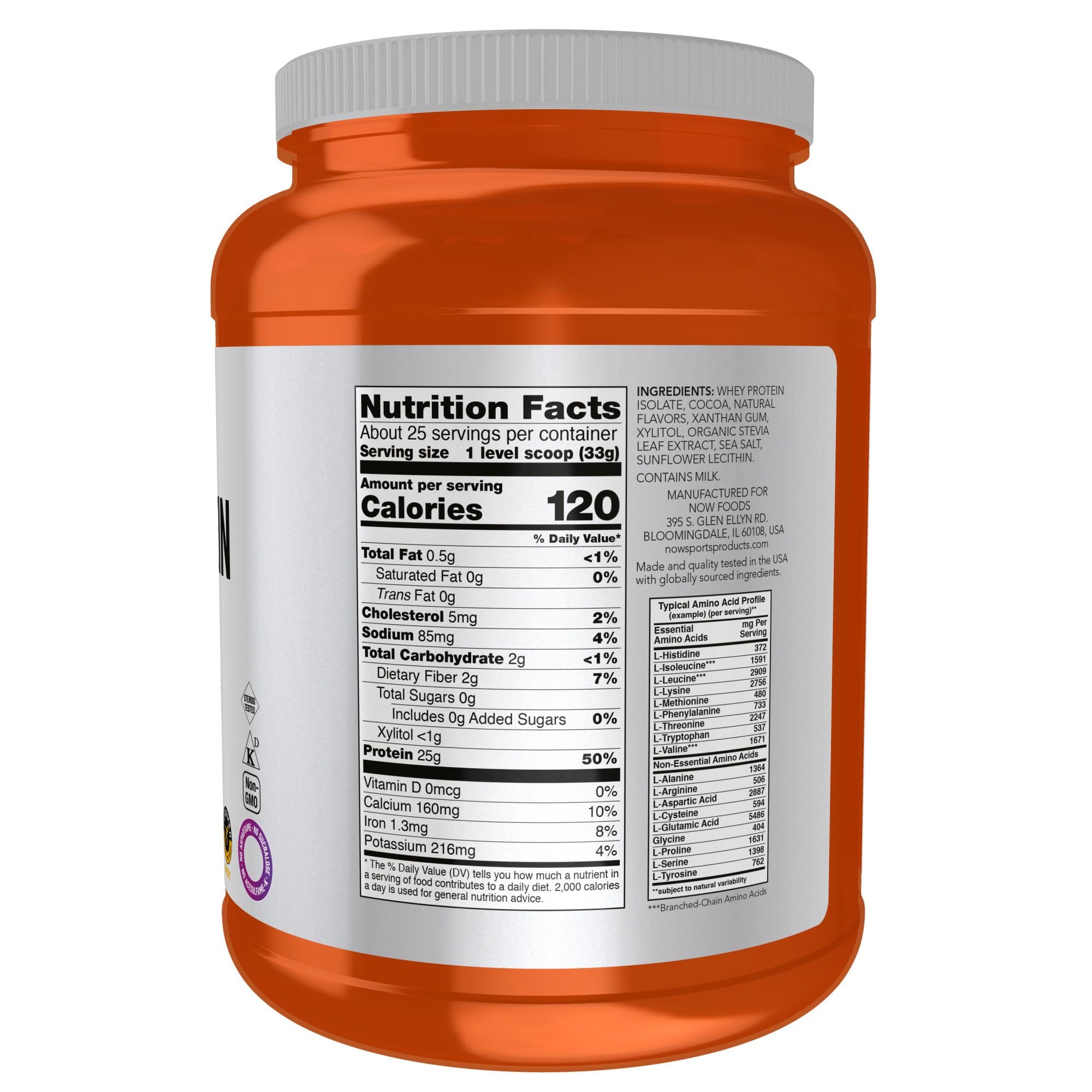 Foto 3 pulgar | Proteína En Polvo Now Sports Nutrition Whey Isolate, 25 G, Chocolate - Venta Internacional.