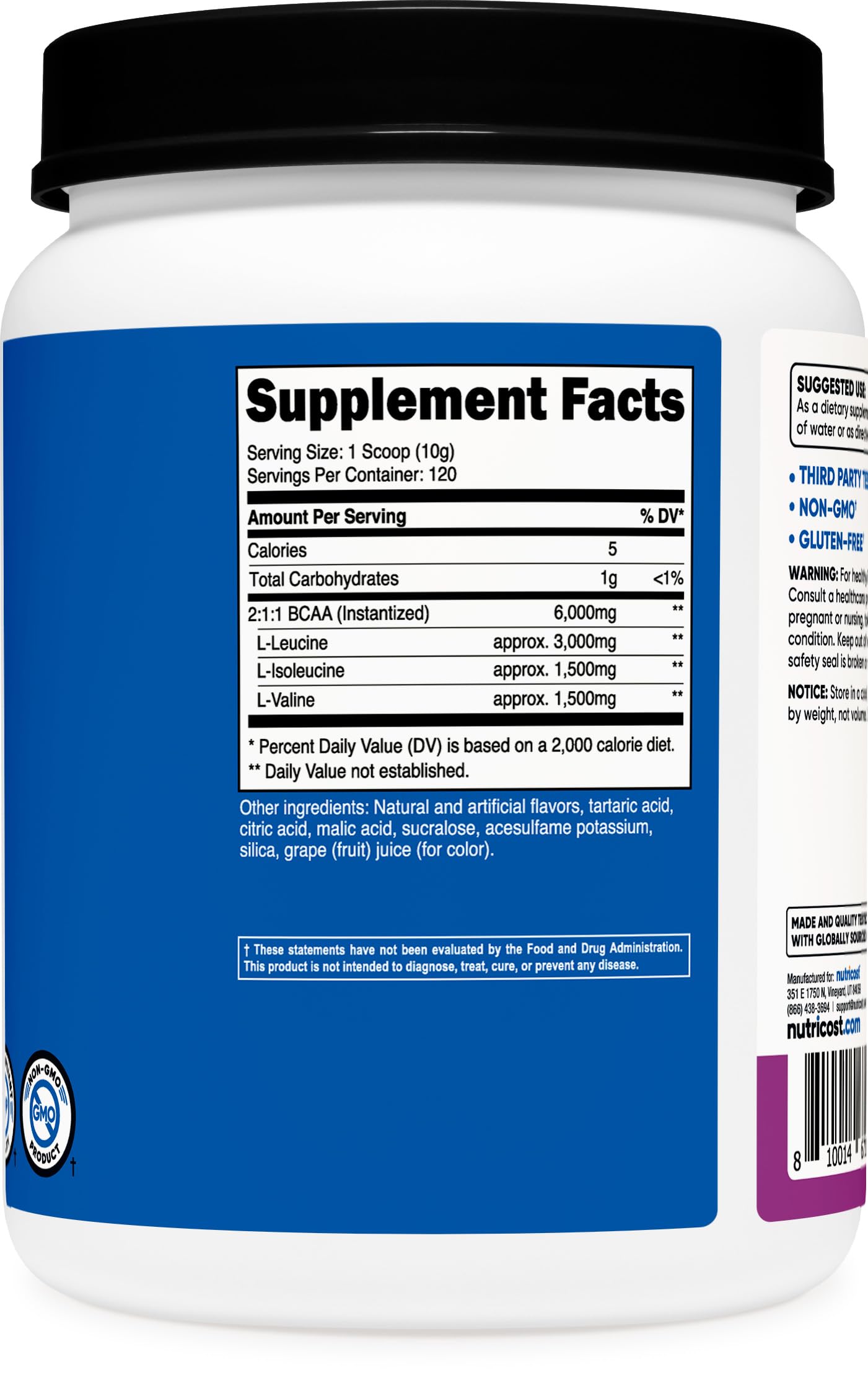 Foto 6 pulgar | Bcaa En Polvo Nutricost Con Sabor A Uva, 120 Porciones - Venta Internacional.