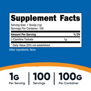 Foto 2 | Suplemento Nutricost De Tartrato De L-carnitina En Polvo 100 G - Venta Internacional.