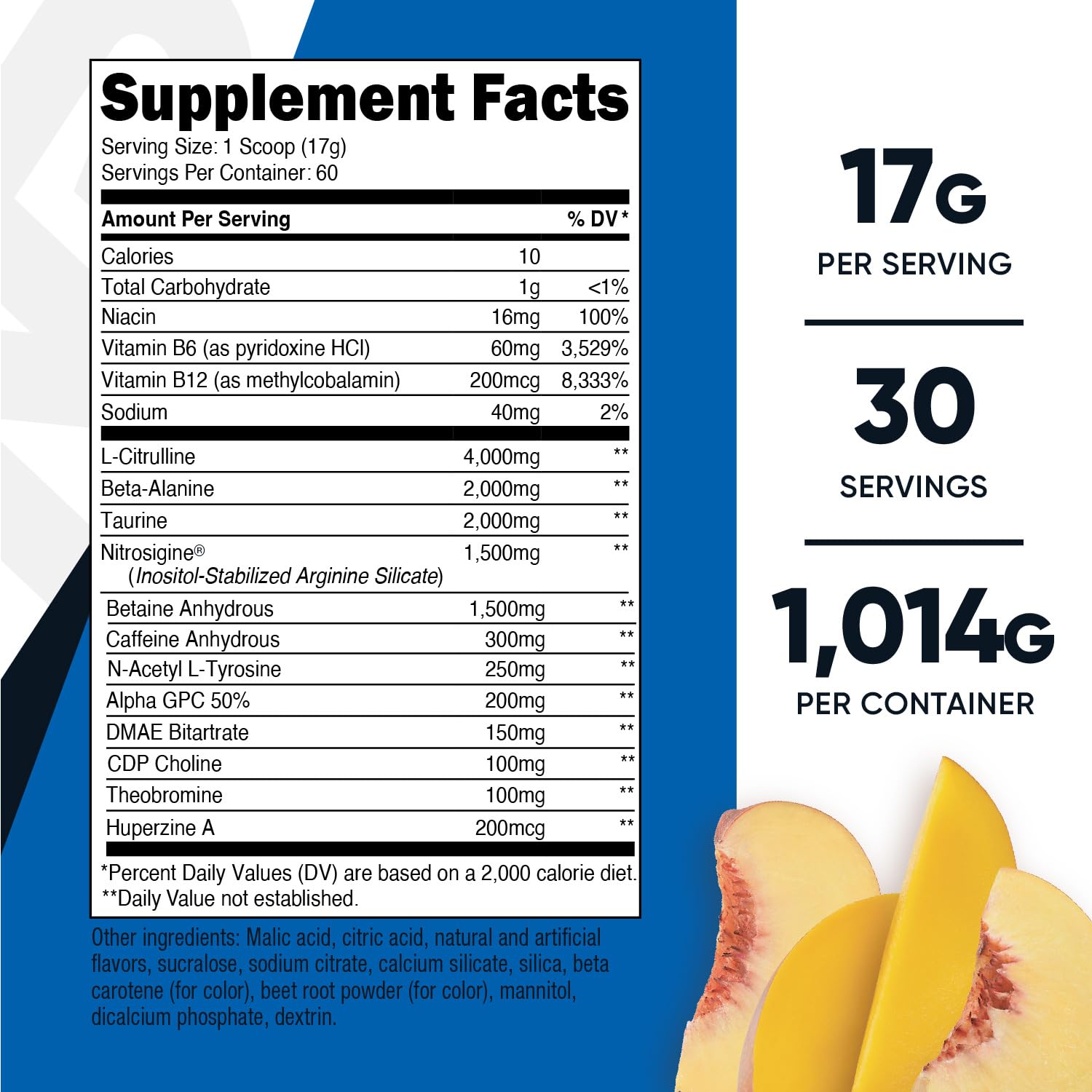 Foto 3 pulgar | Polvo Para Antes Del Entrenamiento Nutricost Pre-x Xtreme Peach Mango 60 Unidades - Venta Internacional.