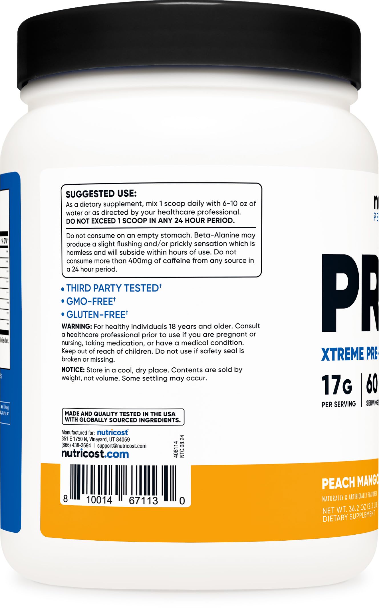 Foto 4 | Polvo Para Antes Del Entrenamiento Nutricost Pre-x Xtreme Peach Mango 60 Unidades - Venta Internacional.