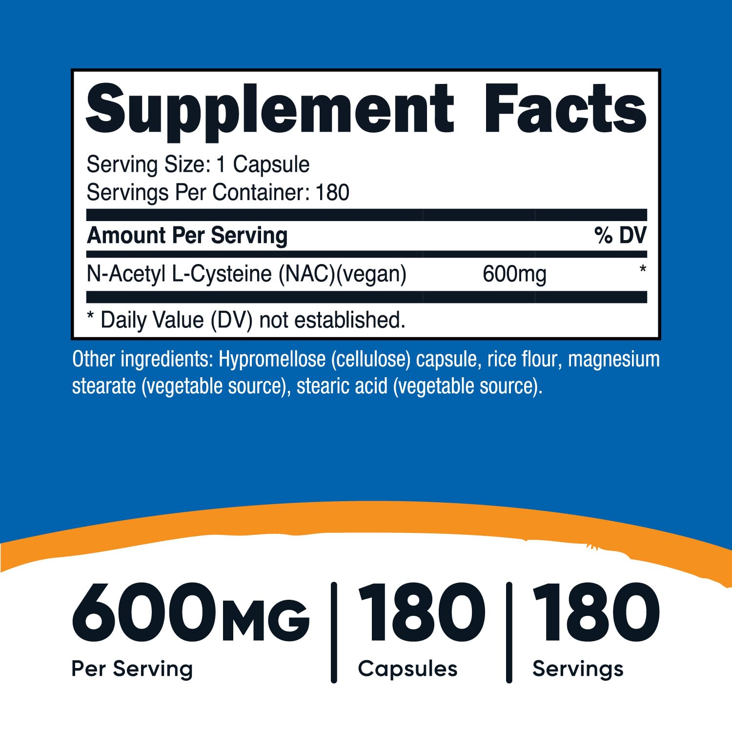 Foto 3 pulgar | Suplemento Nutricost De N-acetil L-cisteína (nac) 600 Mg 180 Cápsulas - Venta Internacional.