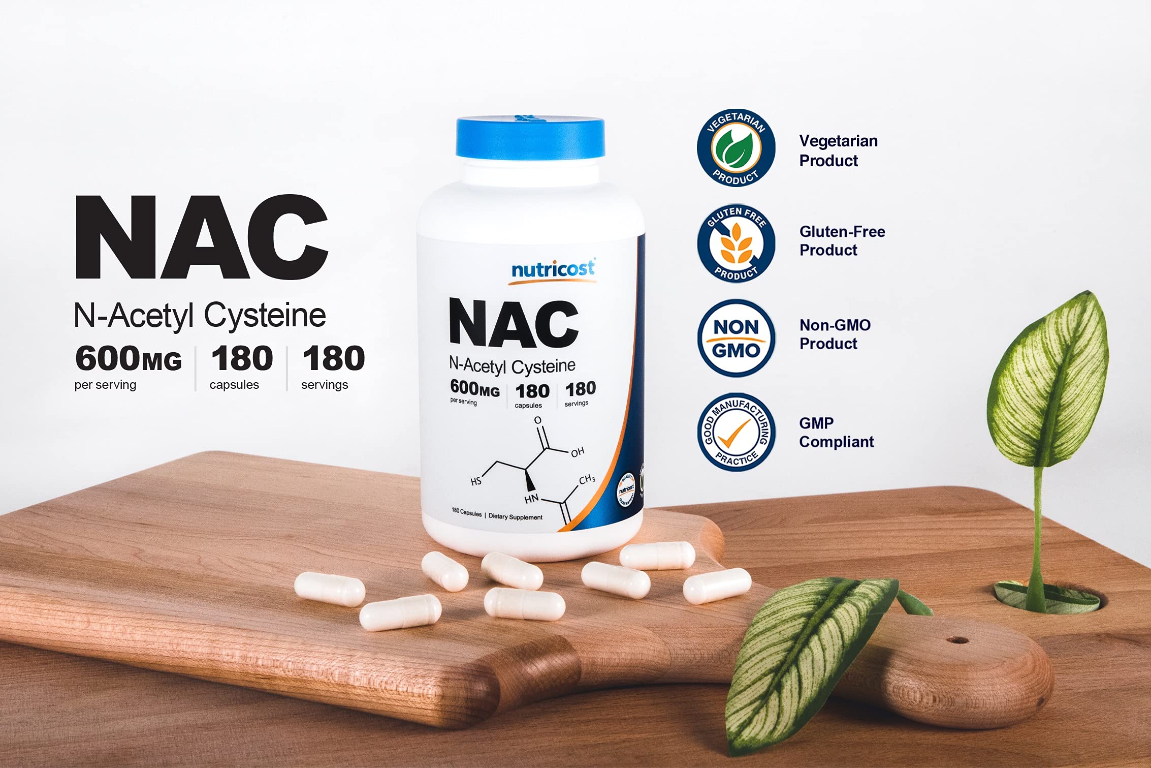 Foto 8 pulgar | Suplemento Nutricost De N-acetil L-cisteína (nac) 600 Mg 180 Cápsulas - Venta Internacional.