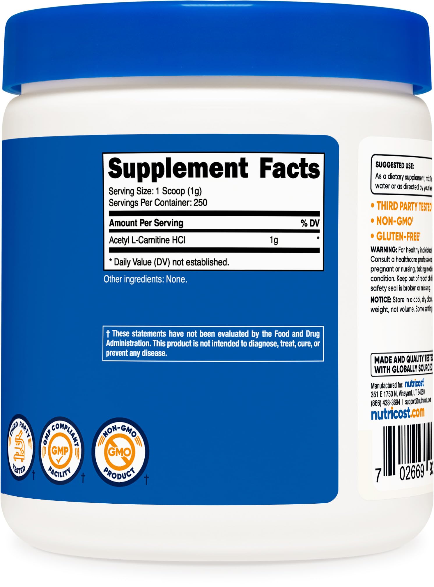 Foto 5 | Suplemento Nutricost Acetil L-carnitina (alcar) En Polvo De 250 G - Venta Internacional.