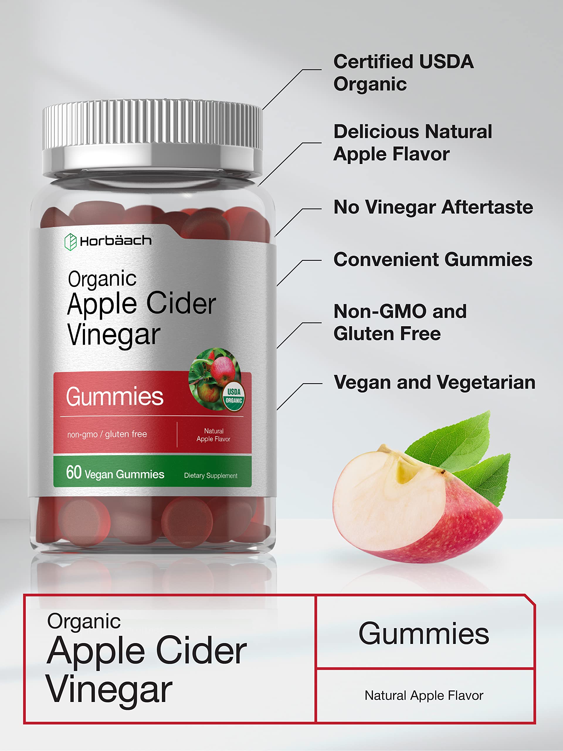 Foto 4 pulgar | Gomitas De Vinagre De Sidra De Manzana Orgánico Supplement Horbaach 60 - Venta Internacional.