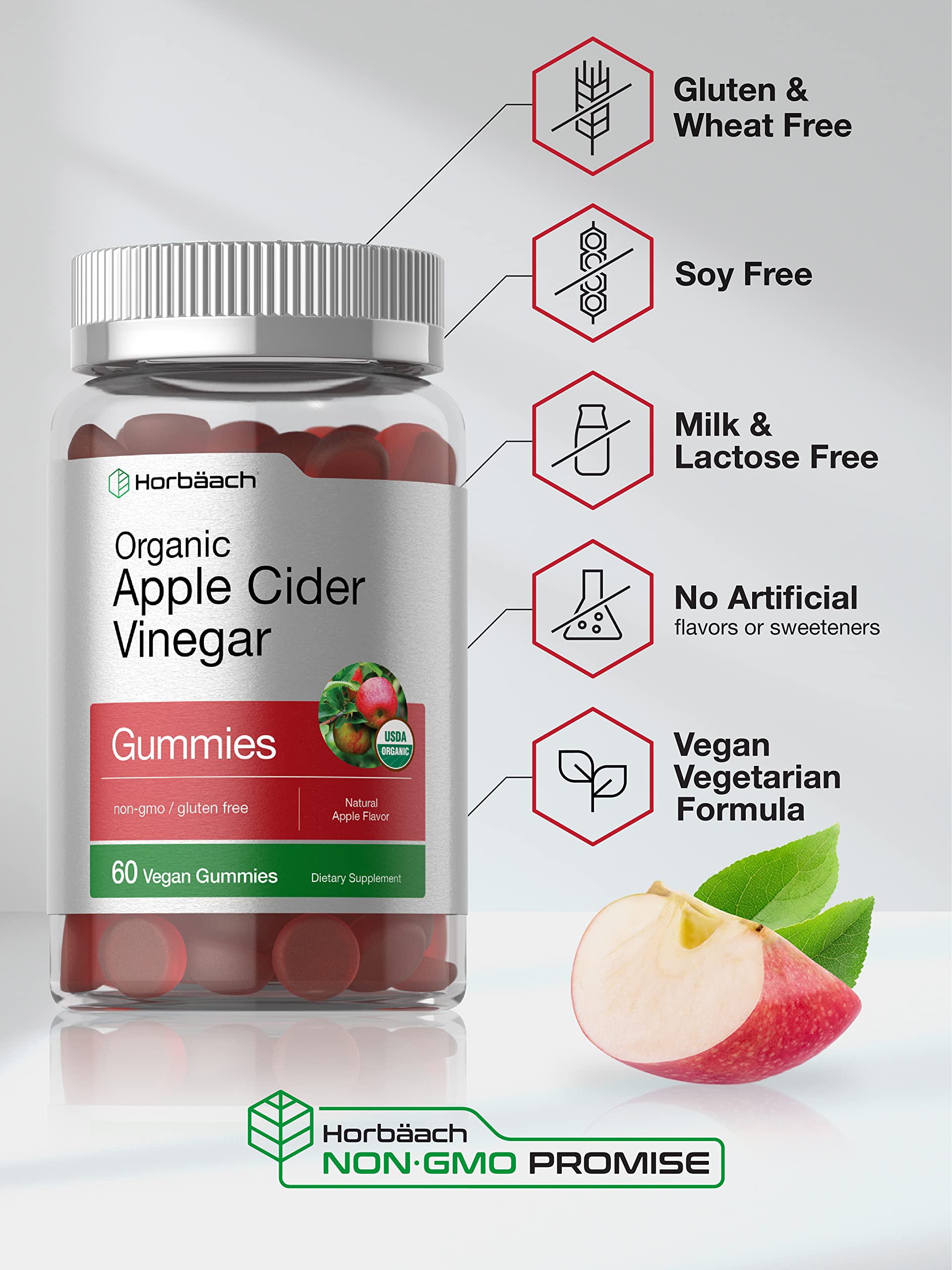 Foto 5 pulgar | Gomitas De Vinagre De Sidra De Manzana Orgánico Supplement Horbaach 60 - Venta Internacional.