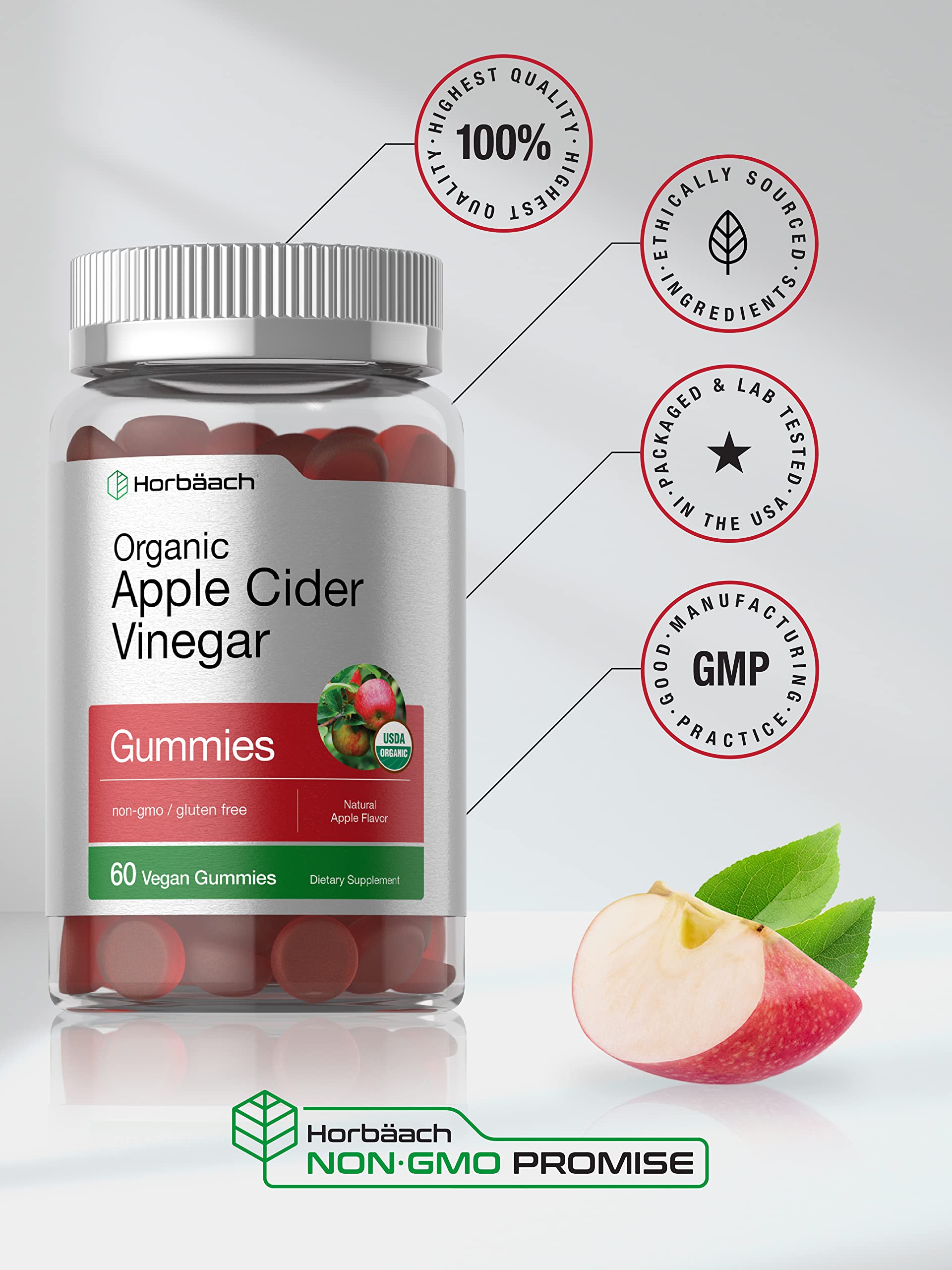 Foto 6 pulgar | Gomitas De Vinagre De Sidra De Manzana Orgánico Supplement Horbaach 60 - Venta Internacional.