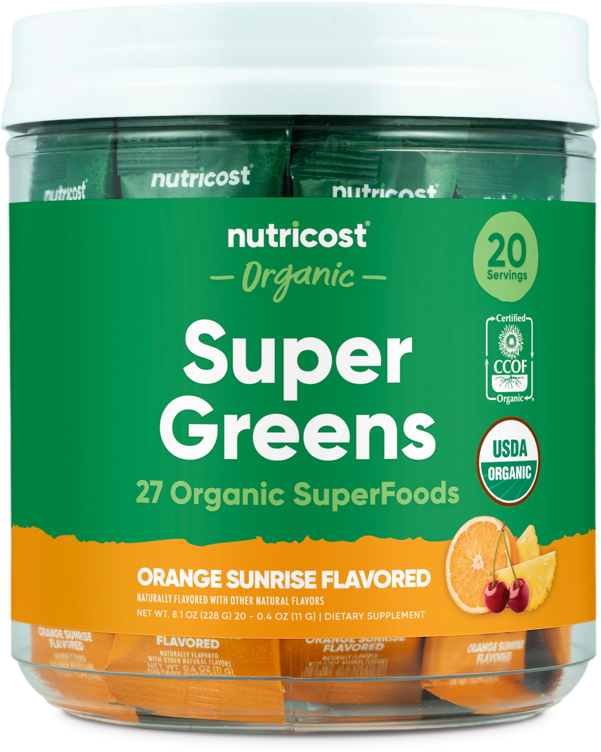 Foto 2 pulgar | Super Greens Nutricost Organic Orange Sunrise, 20 Paquetes - Venta Internacional.