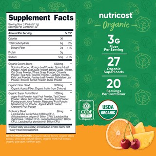 Foto 2 | Super Greens Nutricost Organic Orange Sunrise, 20 Paquetes - Venta Internacional.