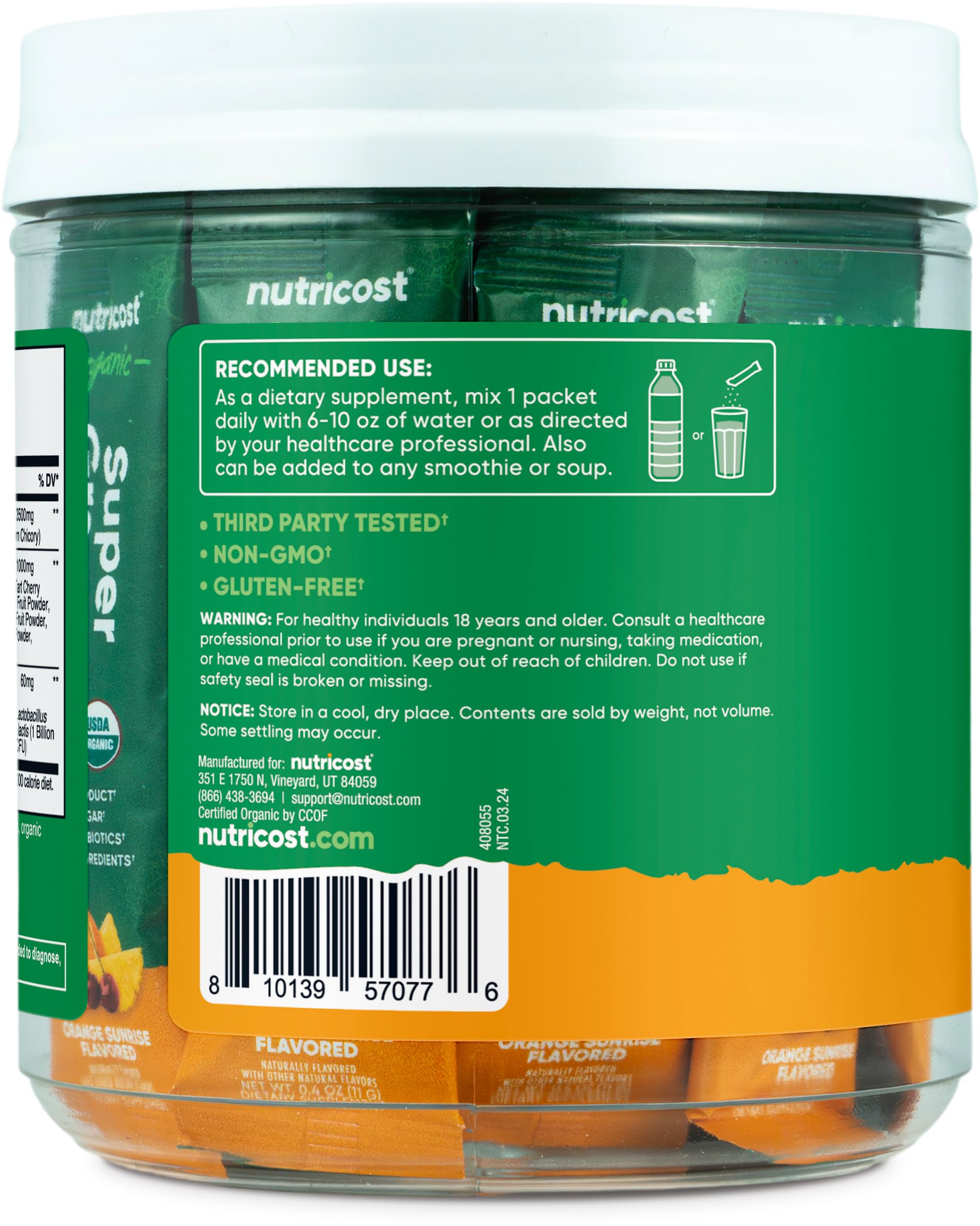 Foto 5 pulgar | Super Greens Nutricost Organic Orange Sunrise, 20 Paquetes - Venta Internacional.