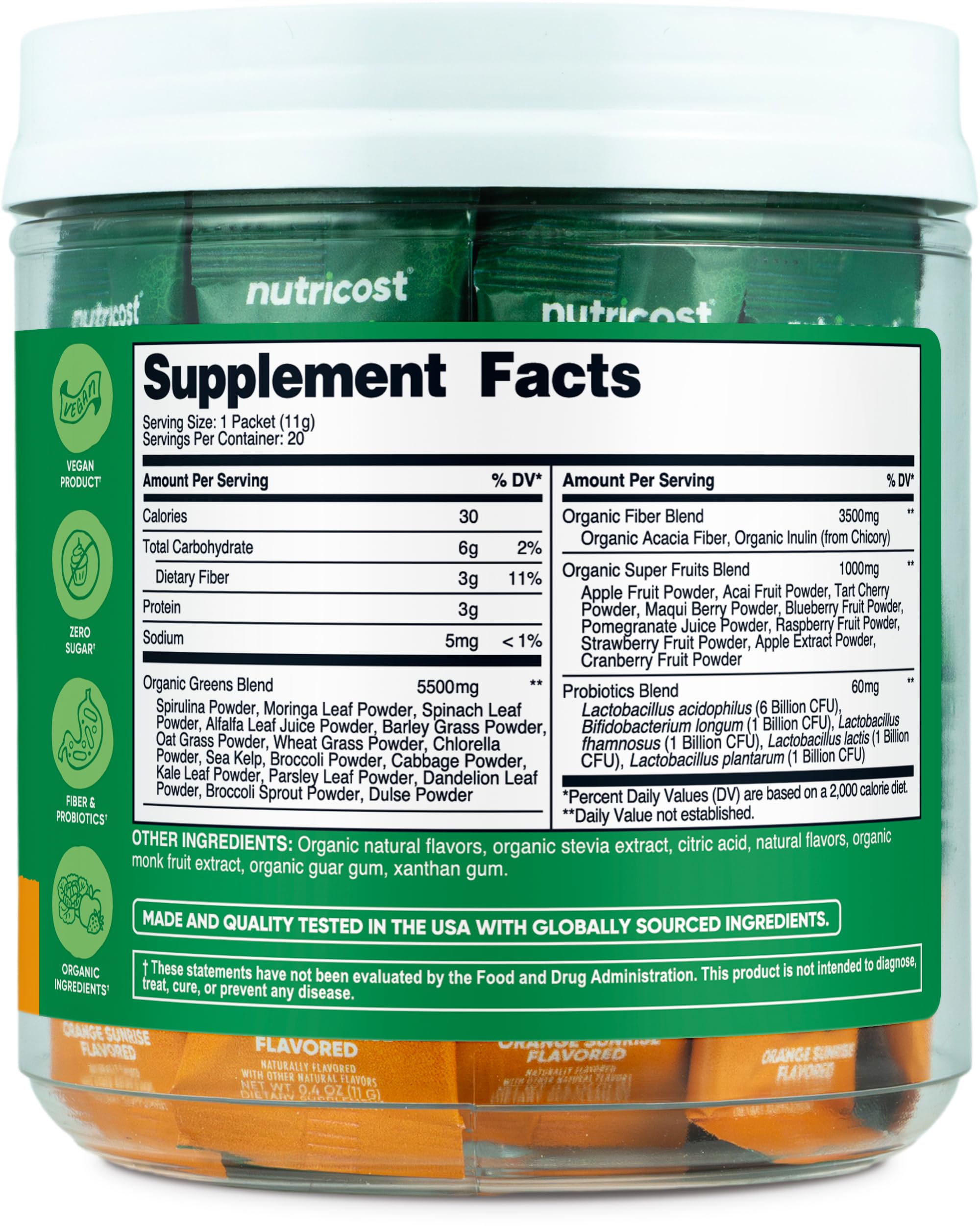 Foto 6 pulgar | Super Greens Nutricost Organic Orange Sunrise, 20 Paquetes - Venta Internacional.