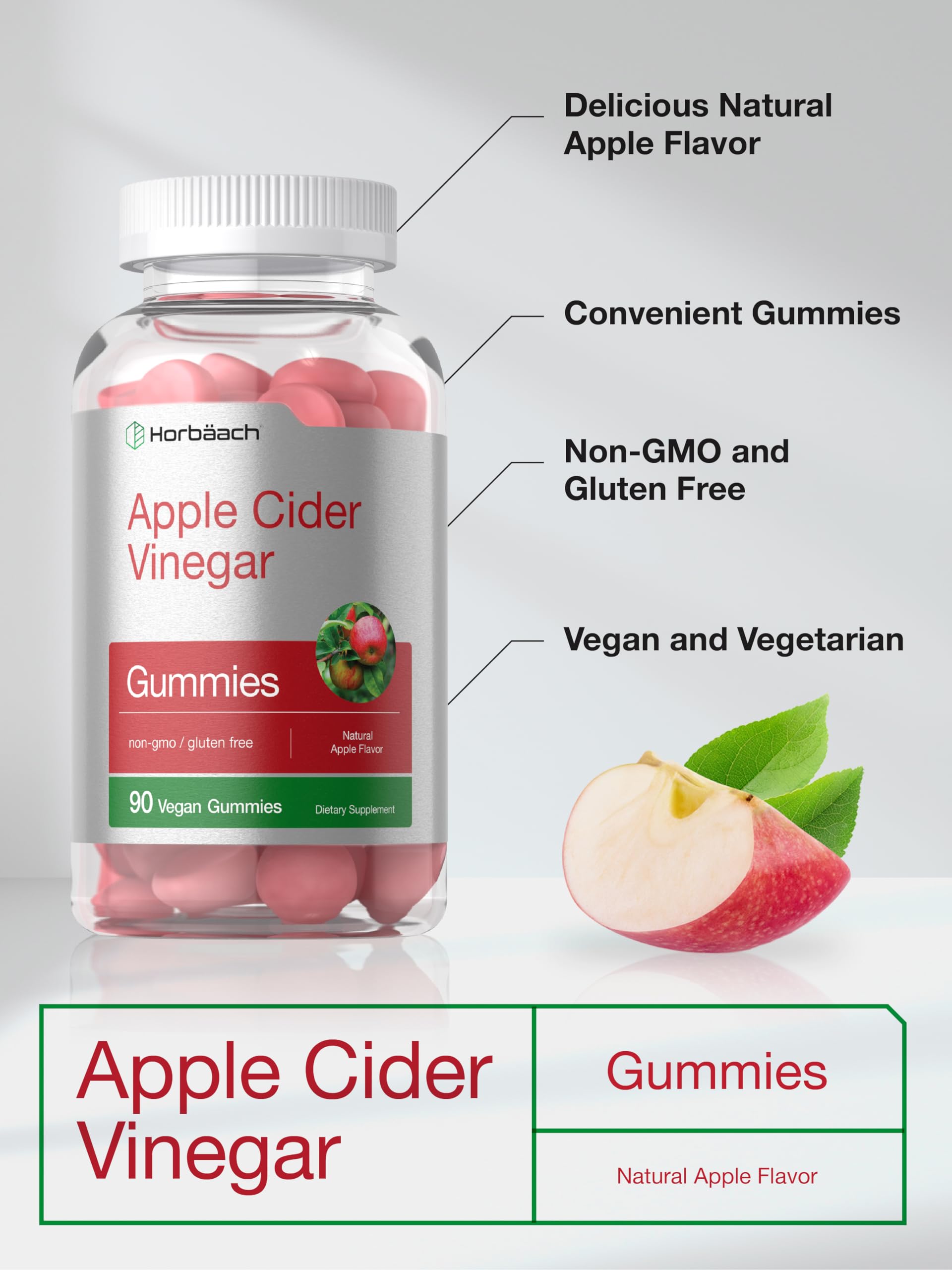 Foto 5 pulgar | Gomitas Veganas De Vinagre De Sidra De Manzana Supplement Horbäach, 90 Unidades - Venta Internacional.