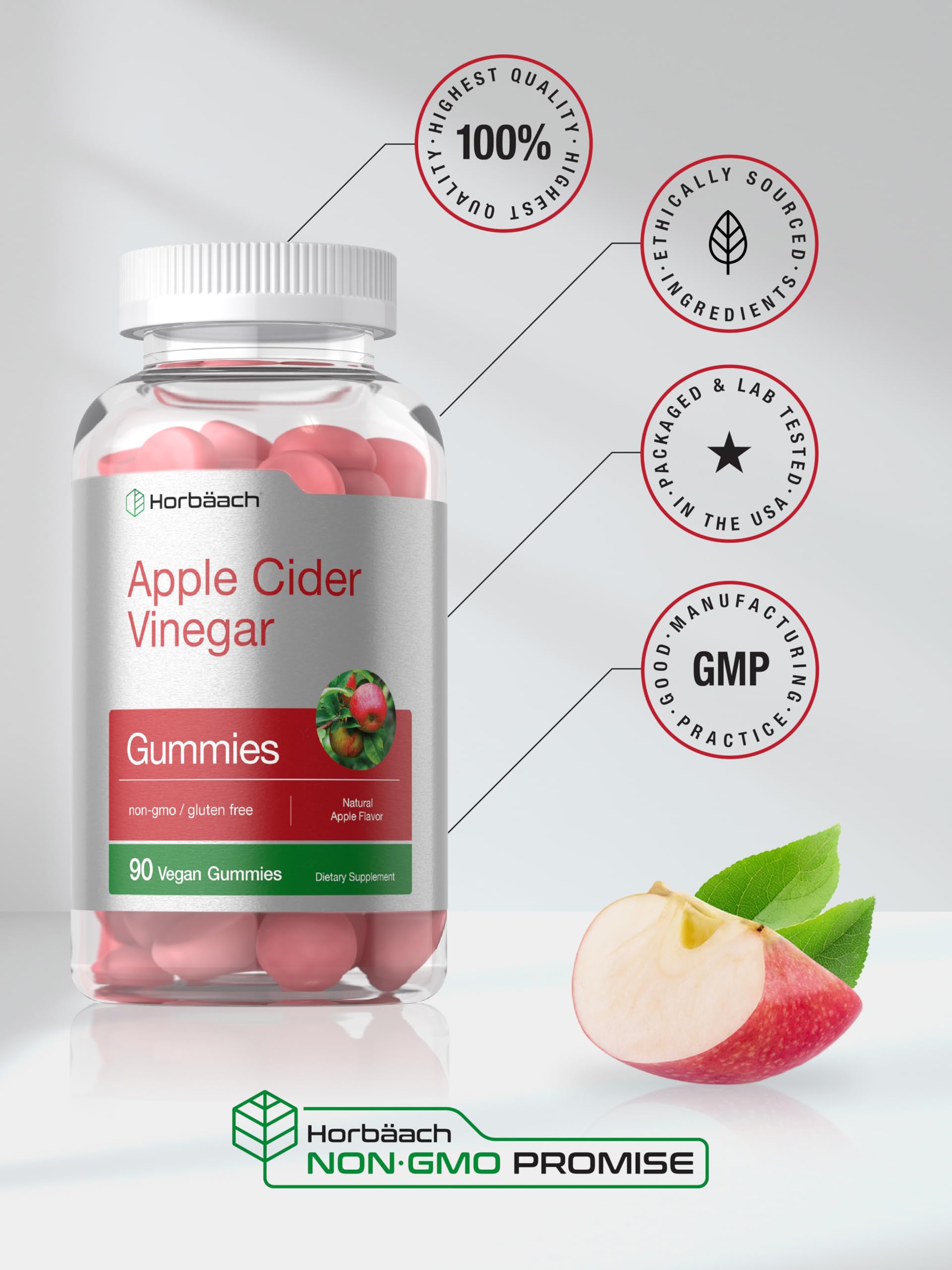Foto 7 pulgar | Gomitas Veganas De Vinagre De Sidra De Manzana Supplement Horbäach, 90 Unidades - Venta Internacional.
