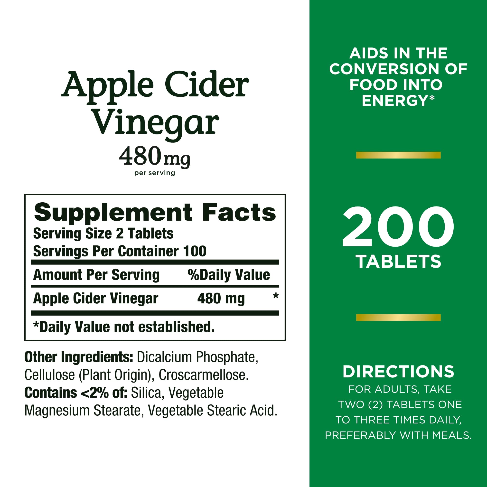 Foto 2 | Suplemento De Vinagre De Sidra De Manzana Nature's Bounty 480 Mg 200 Comprimidos - Venta Internacional.