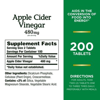 Foto 2 | Suplemento De Vinagre De Sidra De Manzana Nature's Bounty 480 Mg 200 Comprimidos - Venta Internacional.