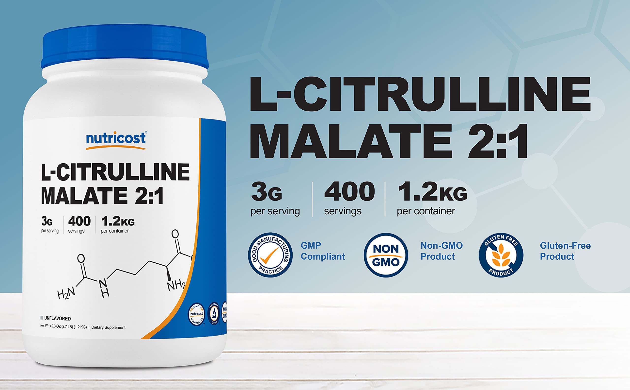 Foto 4 pulgar | Suplemento Nutricost De Malato De L-citrulina En Polvo, 1,2 Kg - Venta Internacional.