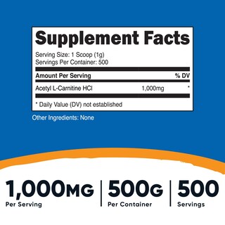 Foto 2 | Suplemento Acetil L-carnitina Nutricost (alcar) 500 G - Venta Internacional.