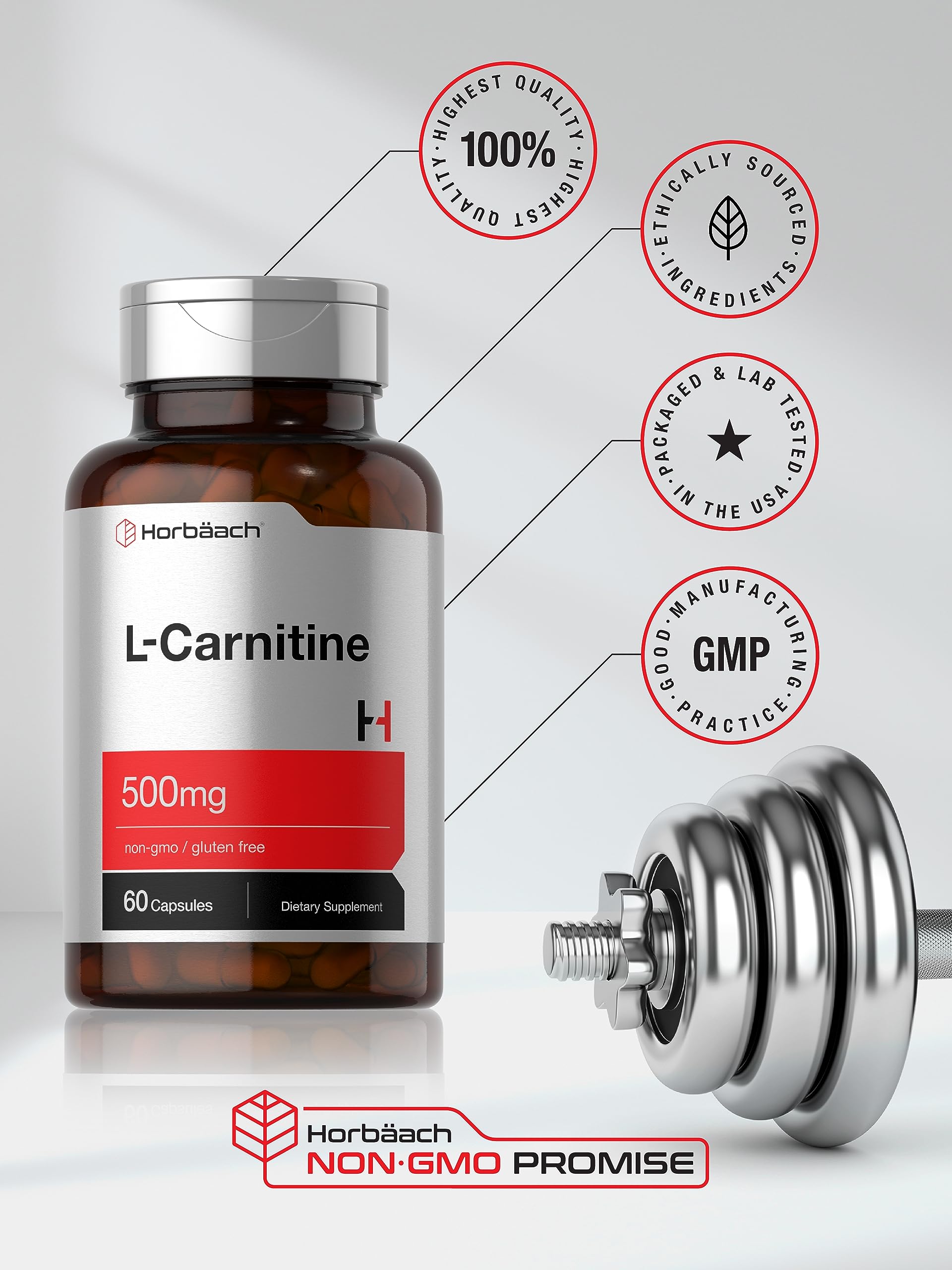 Foto 6 pulgar | Suplemento Horbäach L-carnitina 500 Mg 60 Cápsulas - Venta Internacional.