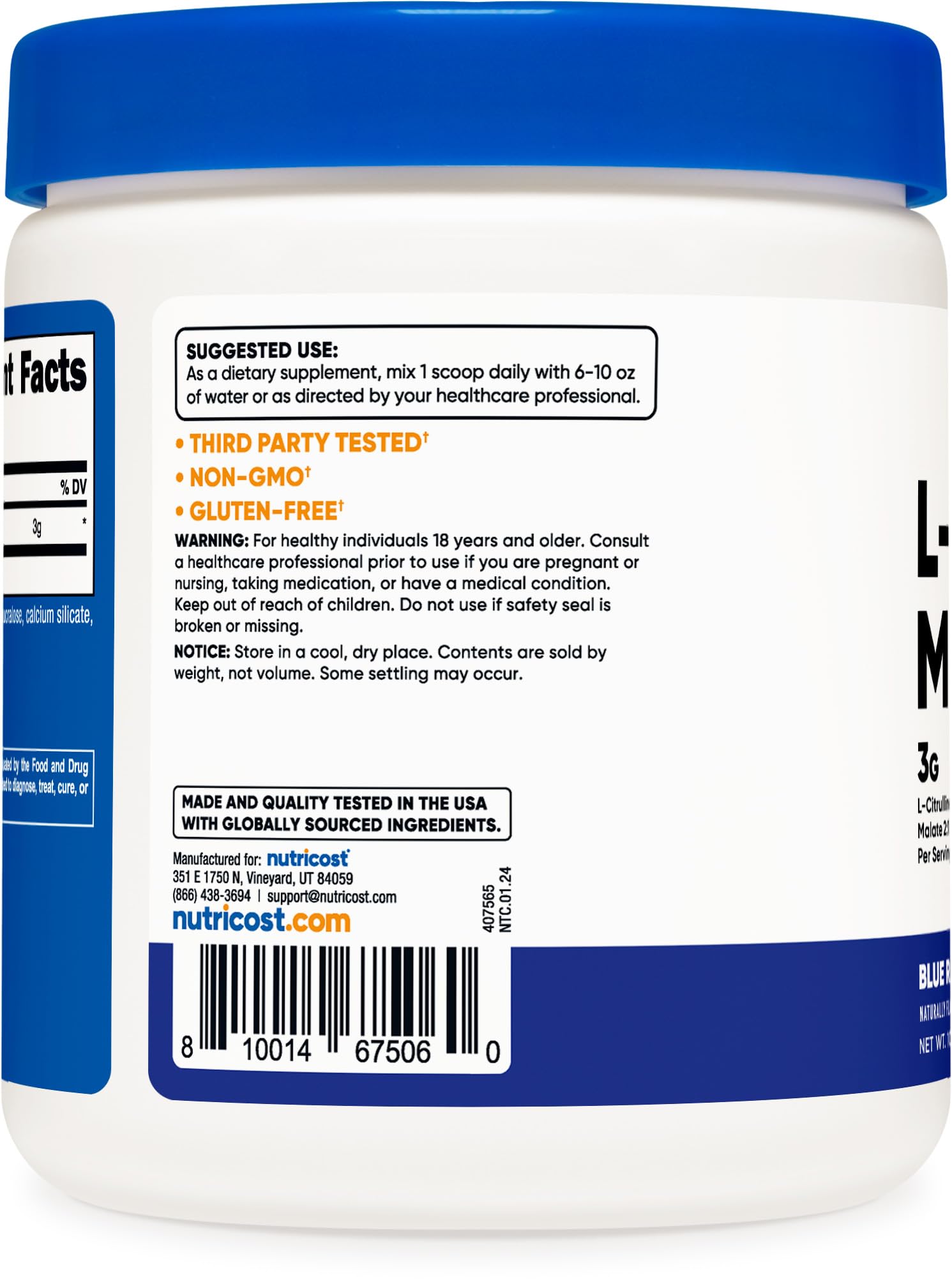 Foto 4 | Suplemento Nutricost L-citrulina Malato 2:1 300 G De Frambuesa Azul - Venta Internacional.