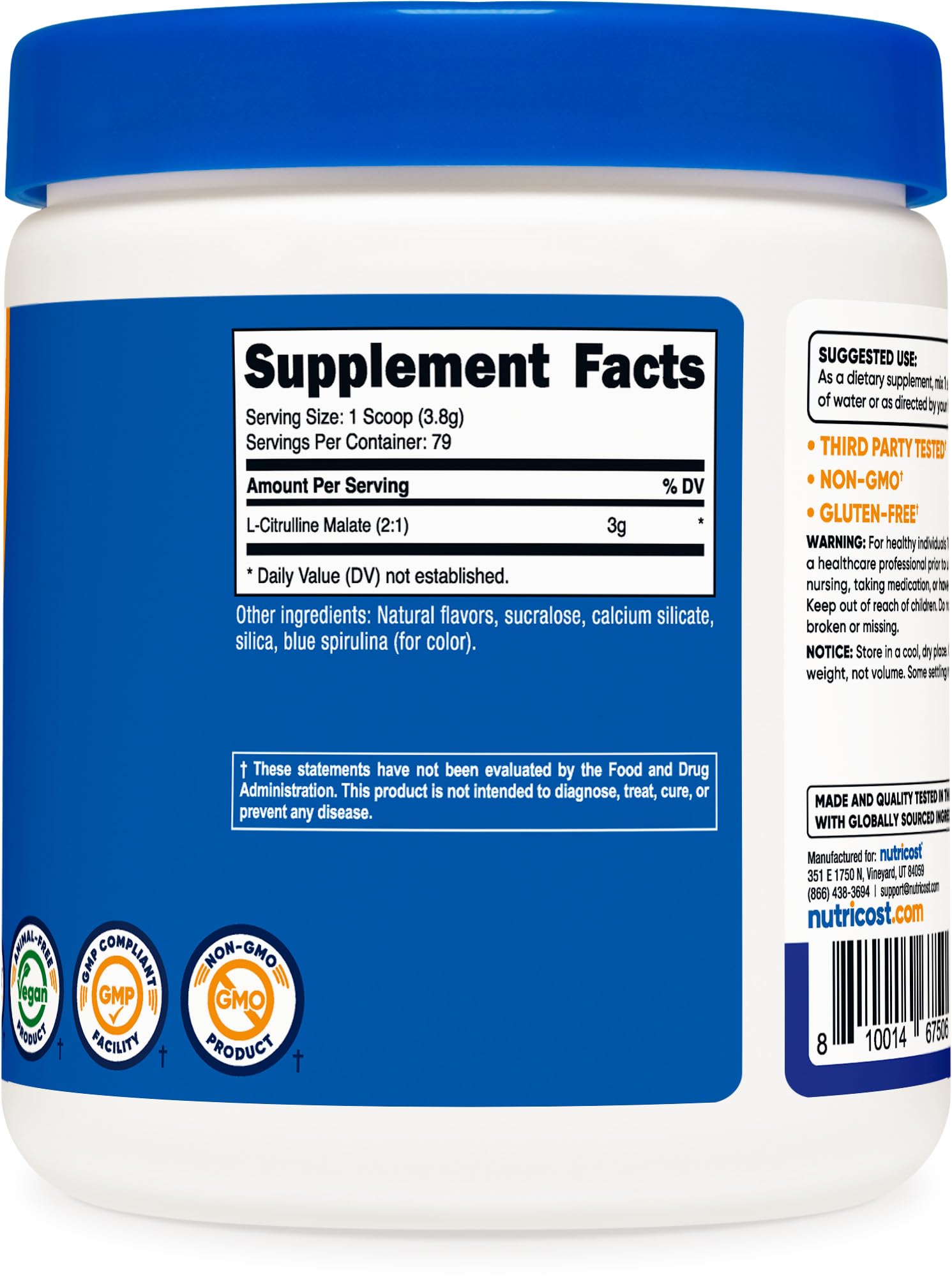 Foto 5 | Suplemento Nutricost L-citrulina Malato 2:1 300 G De Frambuesa Azul - Venta Internacional.