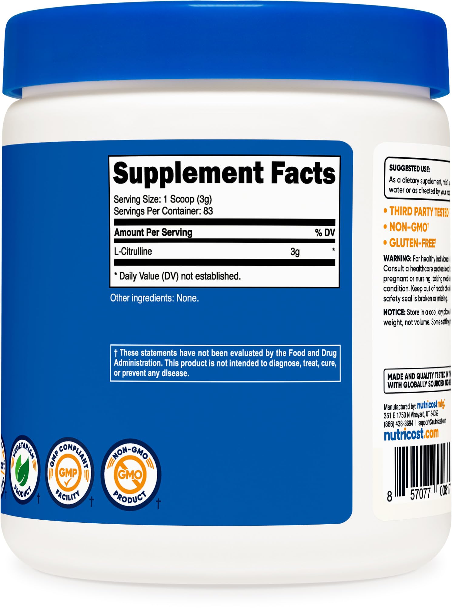 Foto 6 pulgar | Suplemento Nutricost En Polvo Puro De L-citrulina 250 G - Venta Internacional.