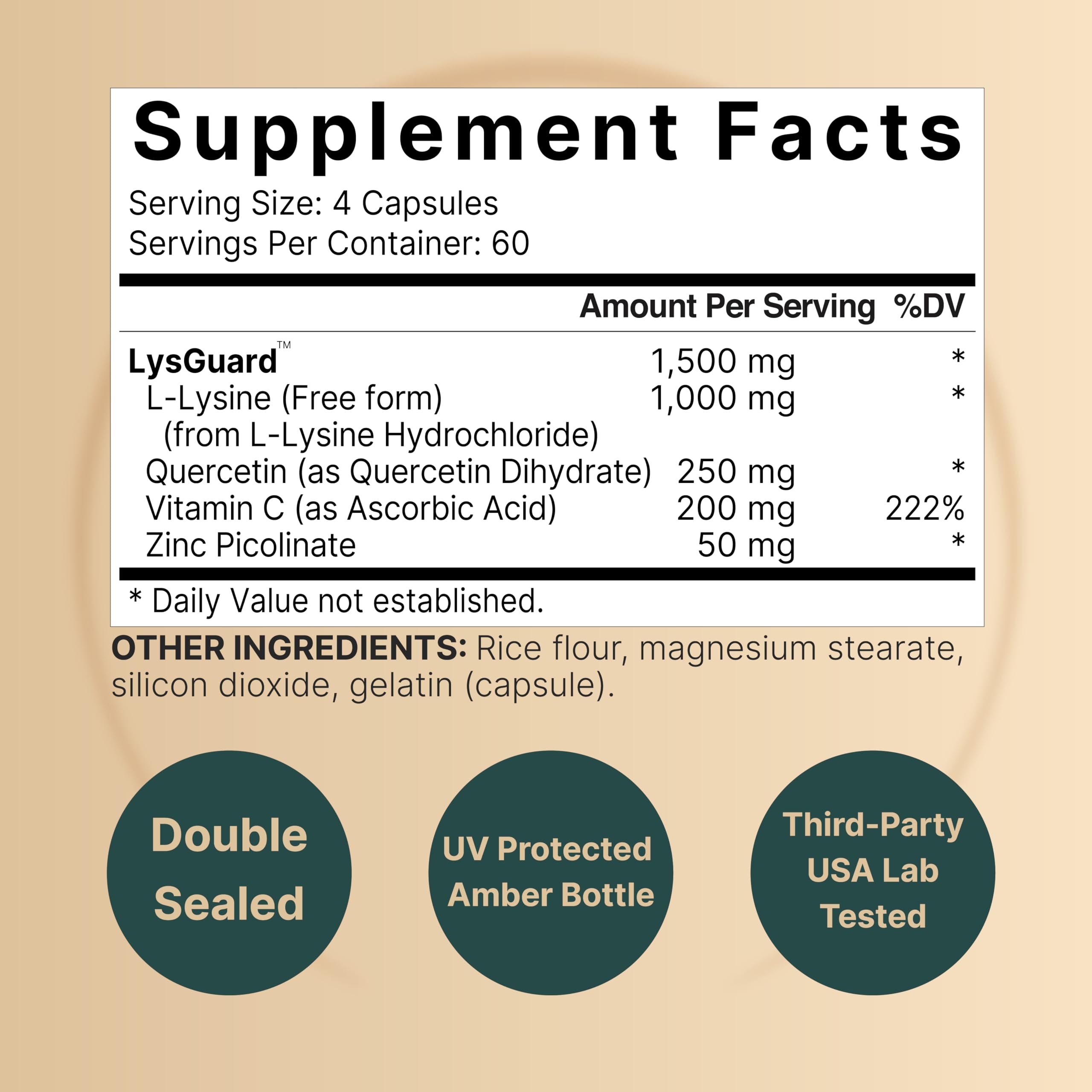 Foto 3 pulgar | Suplemento Naturebell L-lisina En Cápsulas De 1000 Mg Y 250 Mg De Quercetina - Venta Internacional.