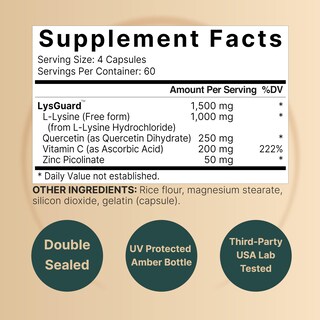 Foto 2 | Suplemento Naturebell L-lisina En Cápsulas De 1000 Mg Y 250 Mg De Quercetina - Venta Internacional.