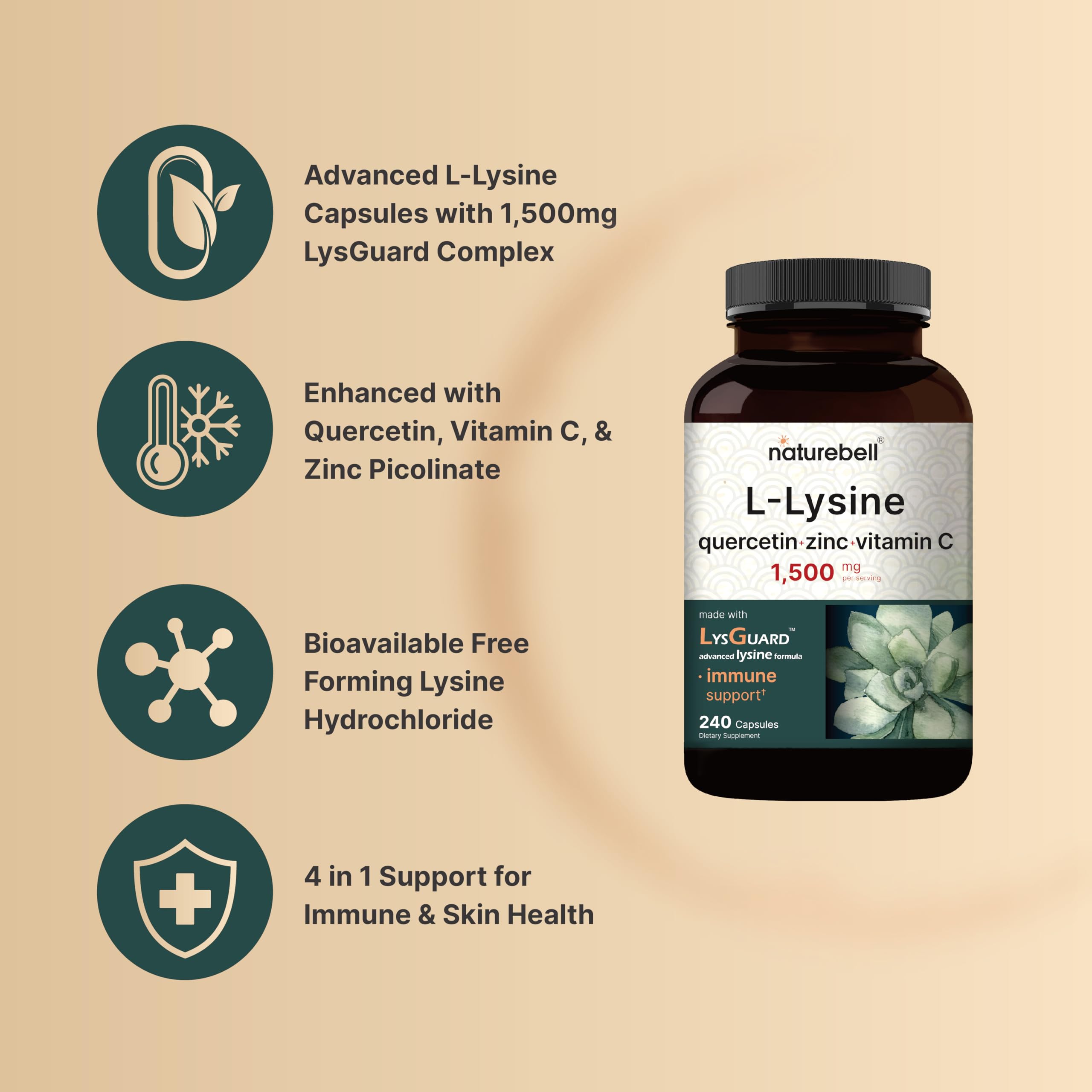 Foto 3 | Suplemento Naturebell L-lisina En Cápsulas De 1000 Mg Y 250 Mg De Quercetina - Venta Internacional.