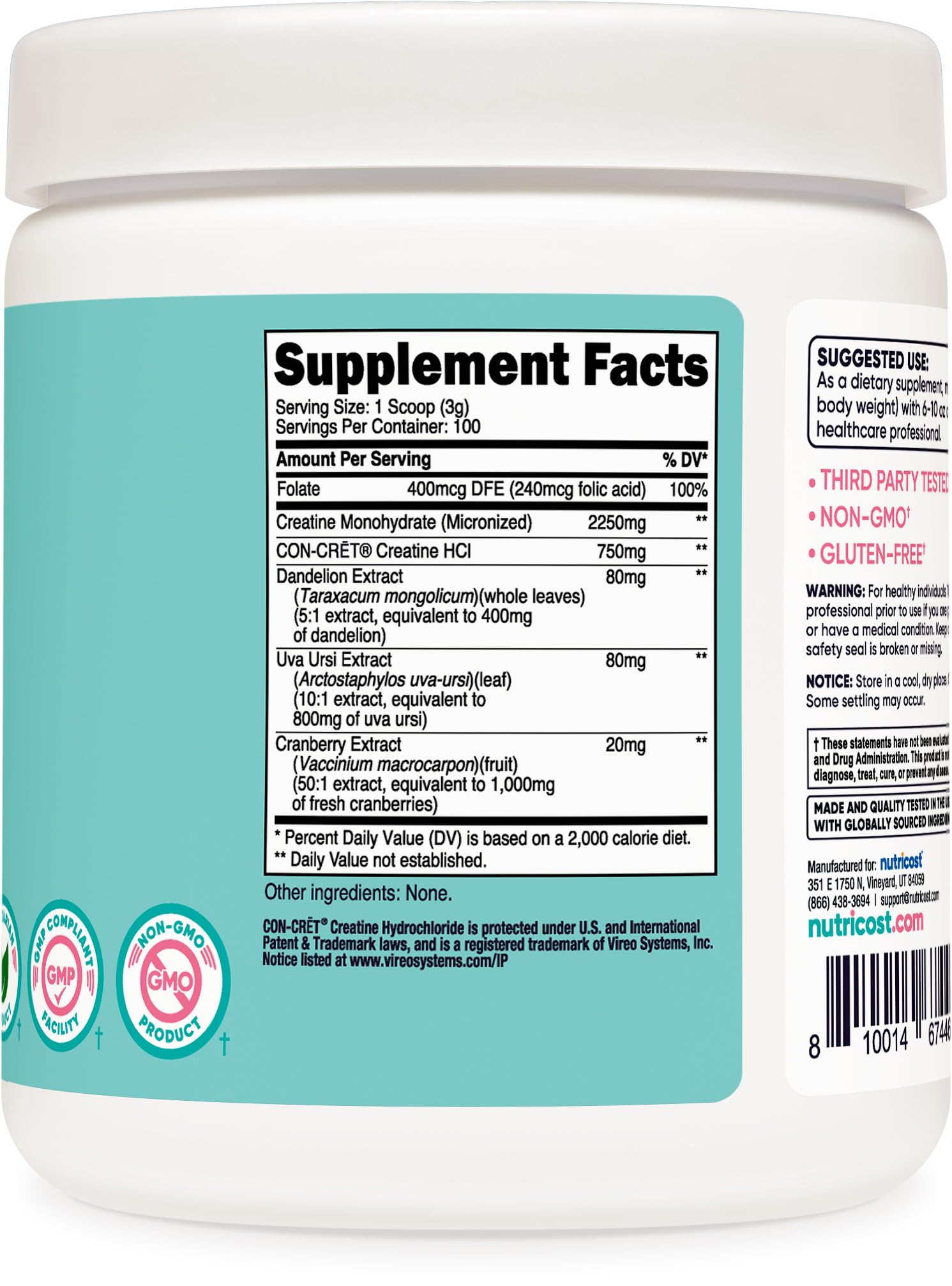 Foto 6 pulgar | Suplemento Nutricost De Monohidrato De Creatina En Polvo 300 G - Venta Internacional.