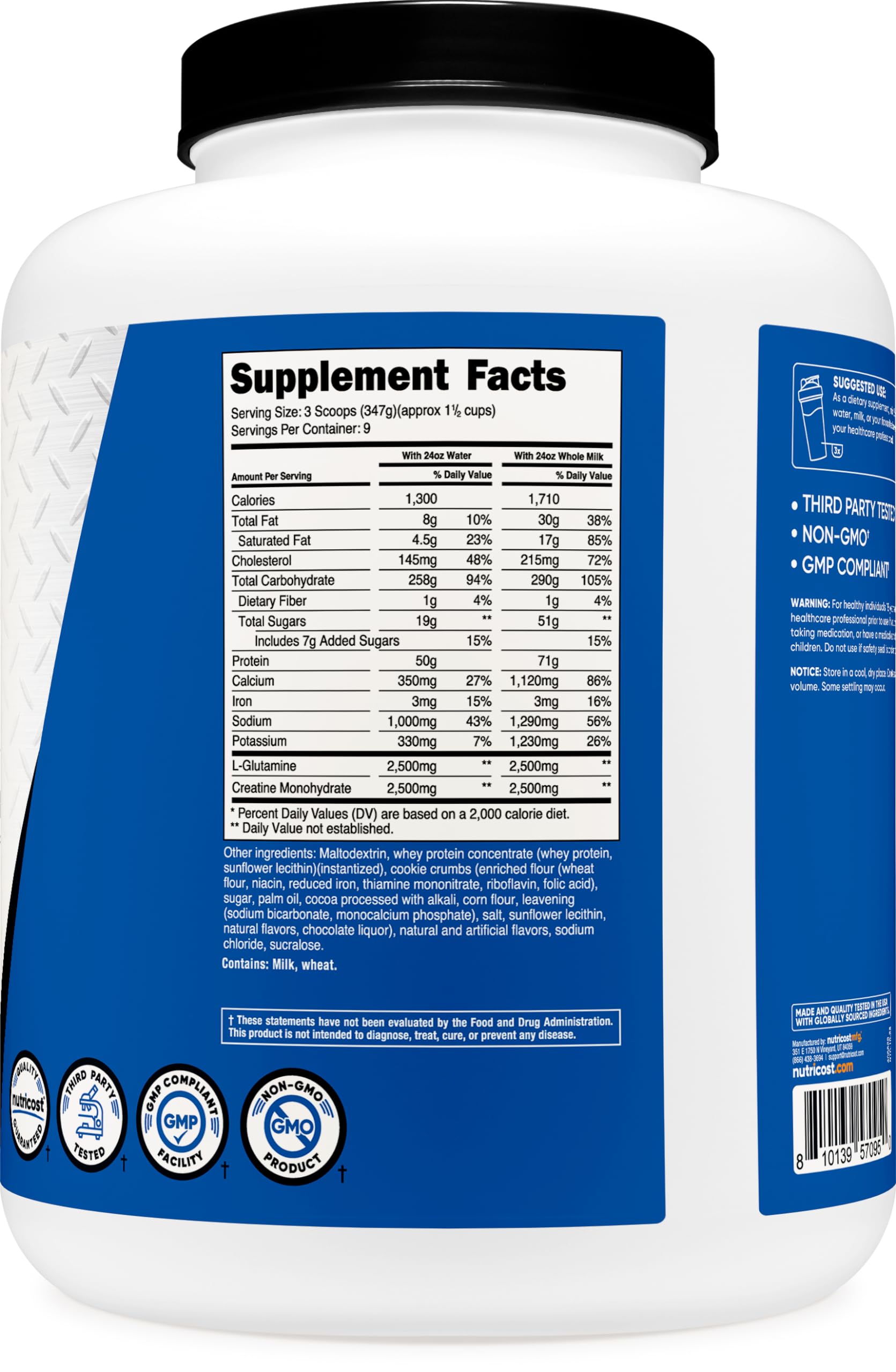 Foto 6 pulgar | Mass Gainer Nutricost Con Sabor A Galletas Y Crema, 3,13 Kg, 50 G De Proteína - Venta Internacional.