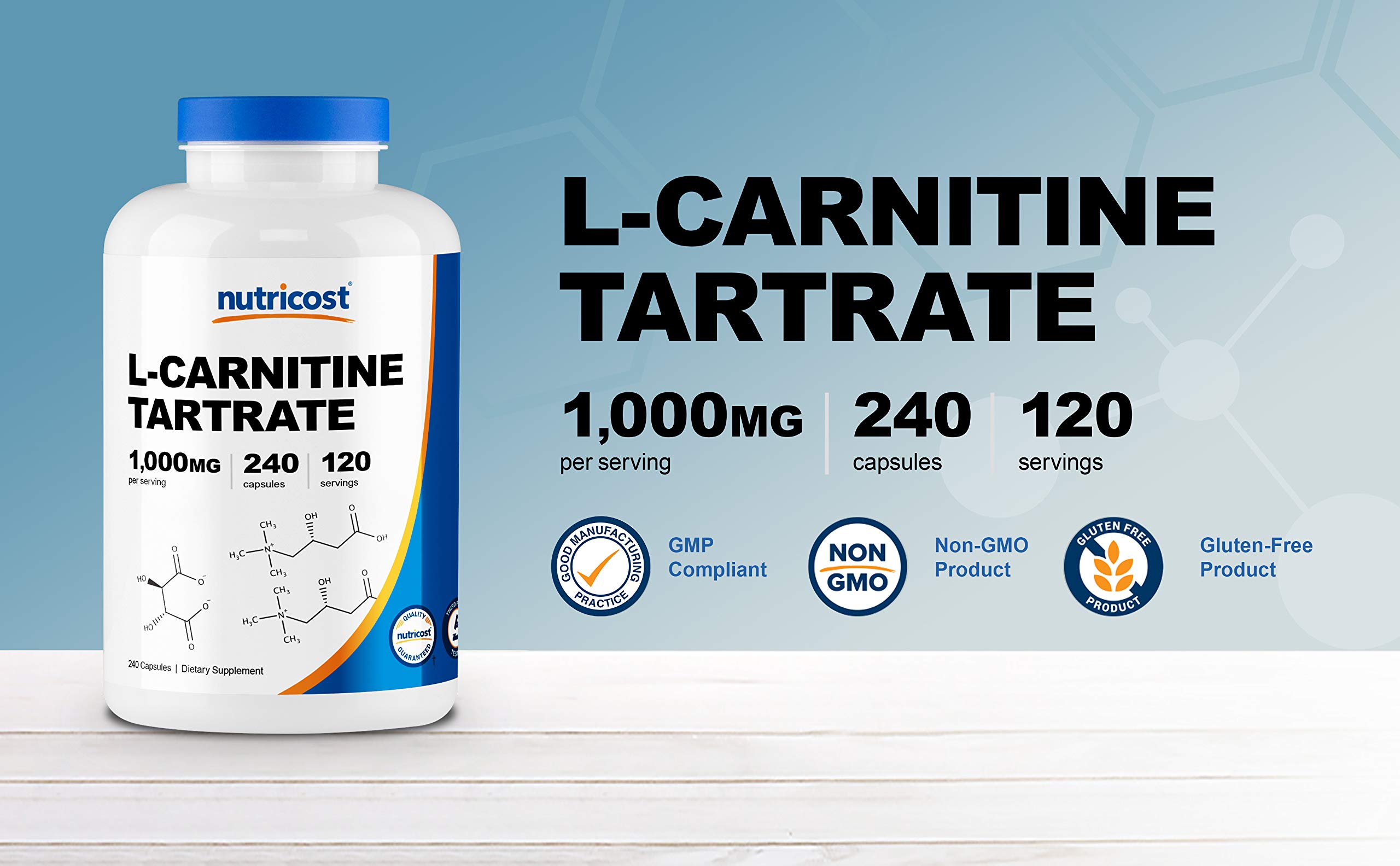 Foto 5 pulgar | Suplemento Nutricost De Tartrato De L-carnitina 500 Mg 240 Cápsulas - Venta Internacional.