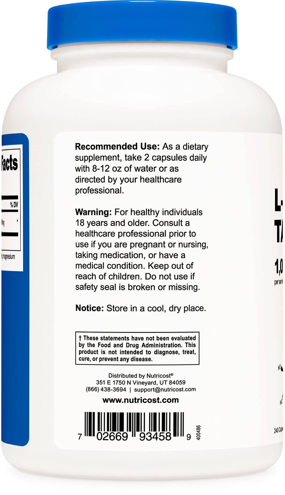 Foto 6 pulgar | Suplemento Nutricost De Tartrato De L-carnitina 500 Mg 240 Cápsulas - Venta Internacional.