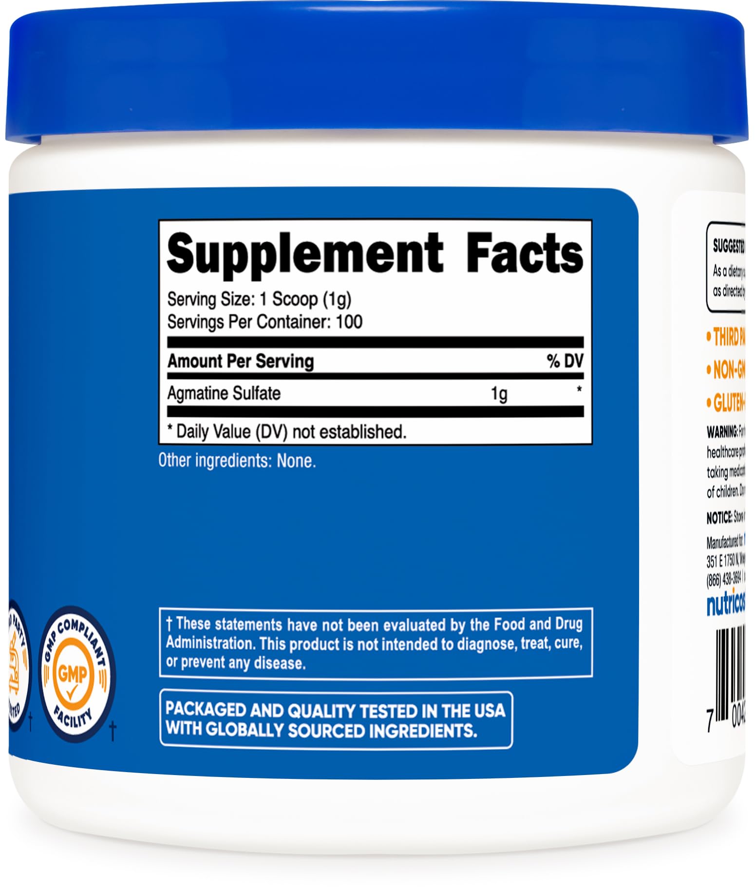 Foto 5 pulgar | Suplemento Nutricost De Sulfato De Agmatina, 100 G, En Polvo, 100 Porciones - Venta Internacional.